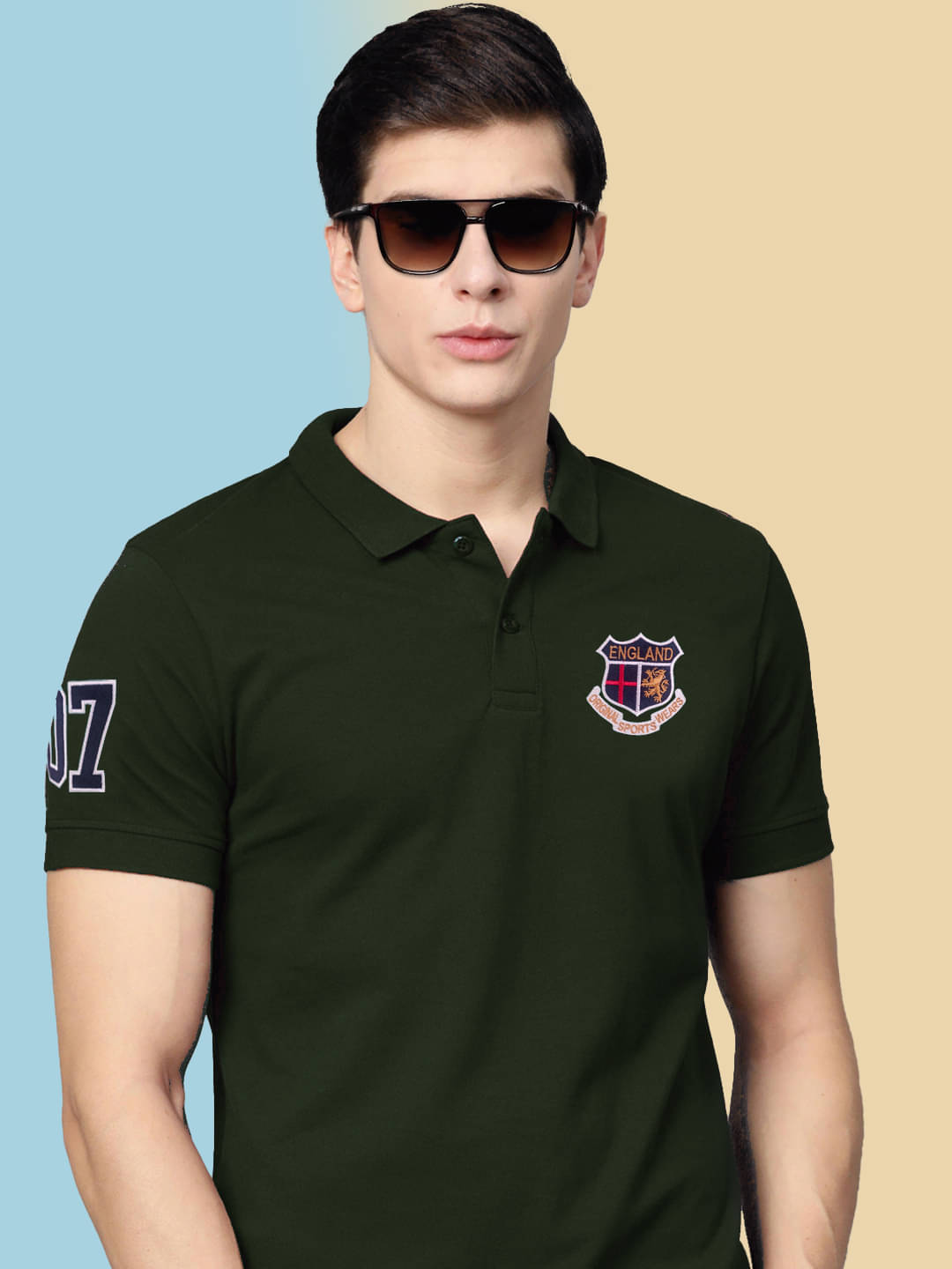     			KICKBUDS Pack of 1 Cotton Blend Regular Fit Embroidered Half Sleeves Men's Polo T Shirt ( Olive )