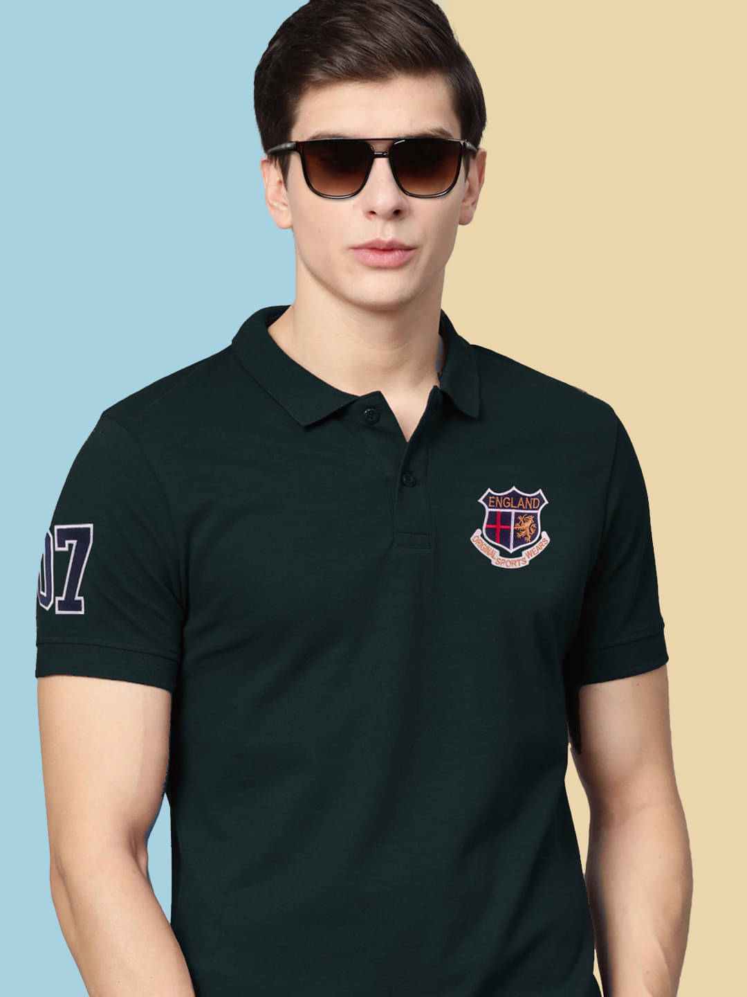 KICKBUDS Pack of 1 Cotton Blend Regular Fit Embroidered Half Sleeves Men's Polo T Shirt ( Melange Green ) KICKBUDS Pack of 1 Cotton Blend Regular Fit Embroidered Half Sleeves Men's Polo T Shirt ( Melange Green )