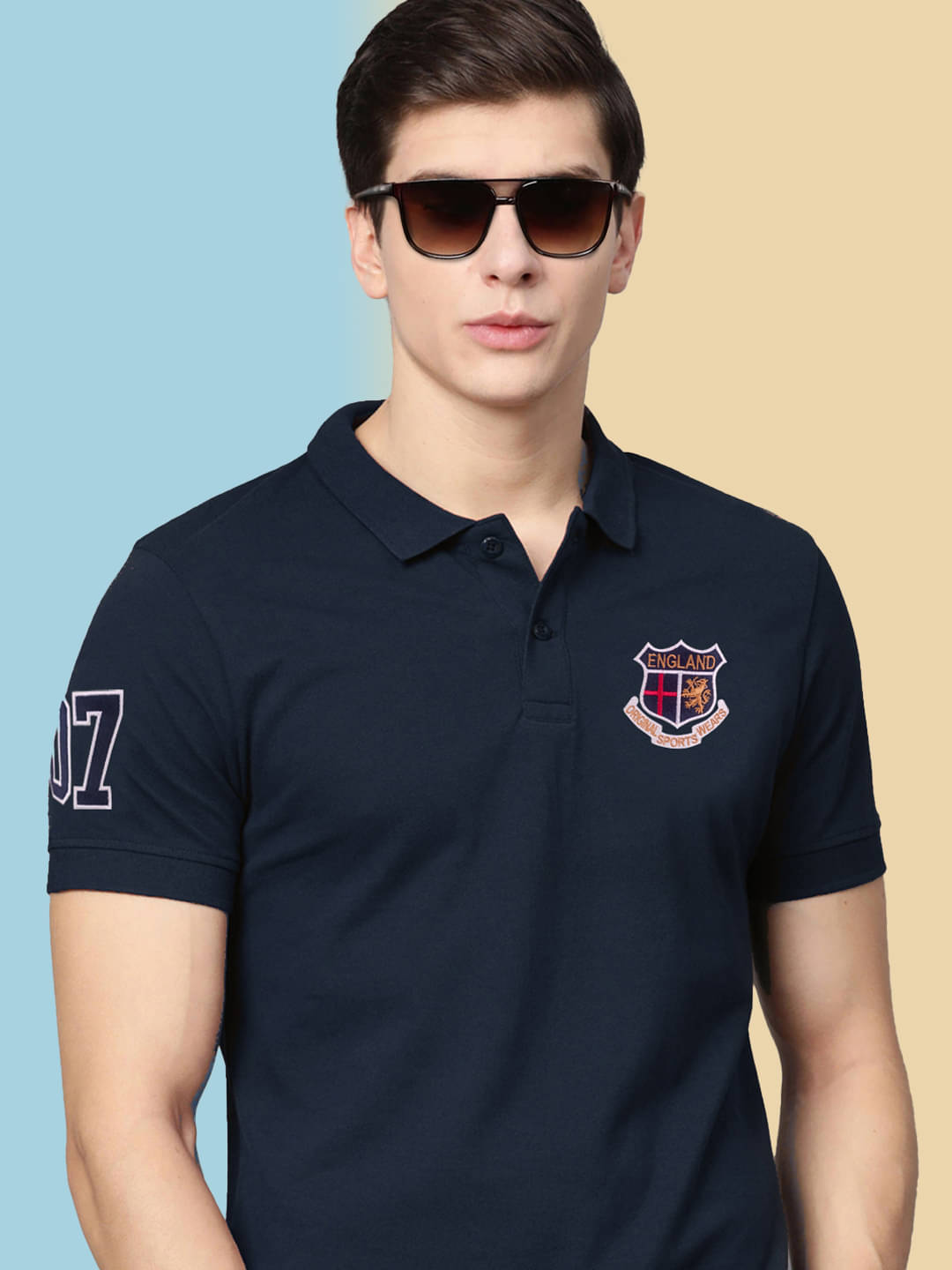     			KICKBUDS Pack of 1 Cotton Blend Regular Fit Embroidered Half Sleeves Men's Polo T Shirt ( Blue )