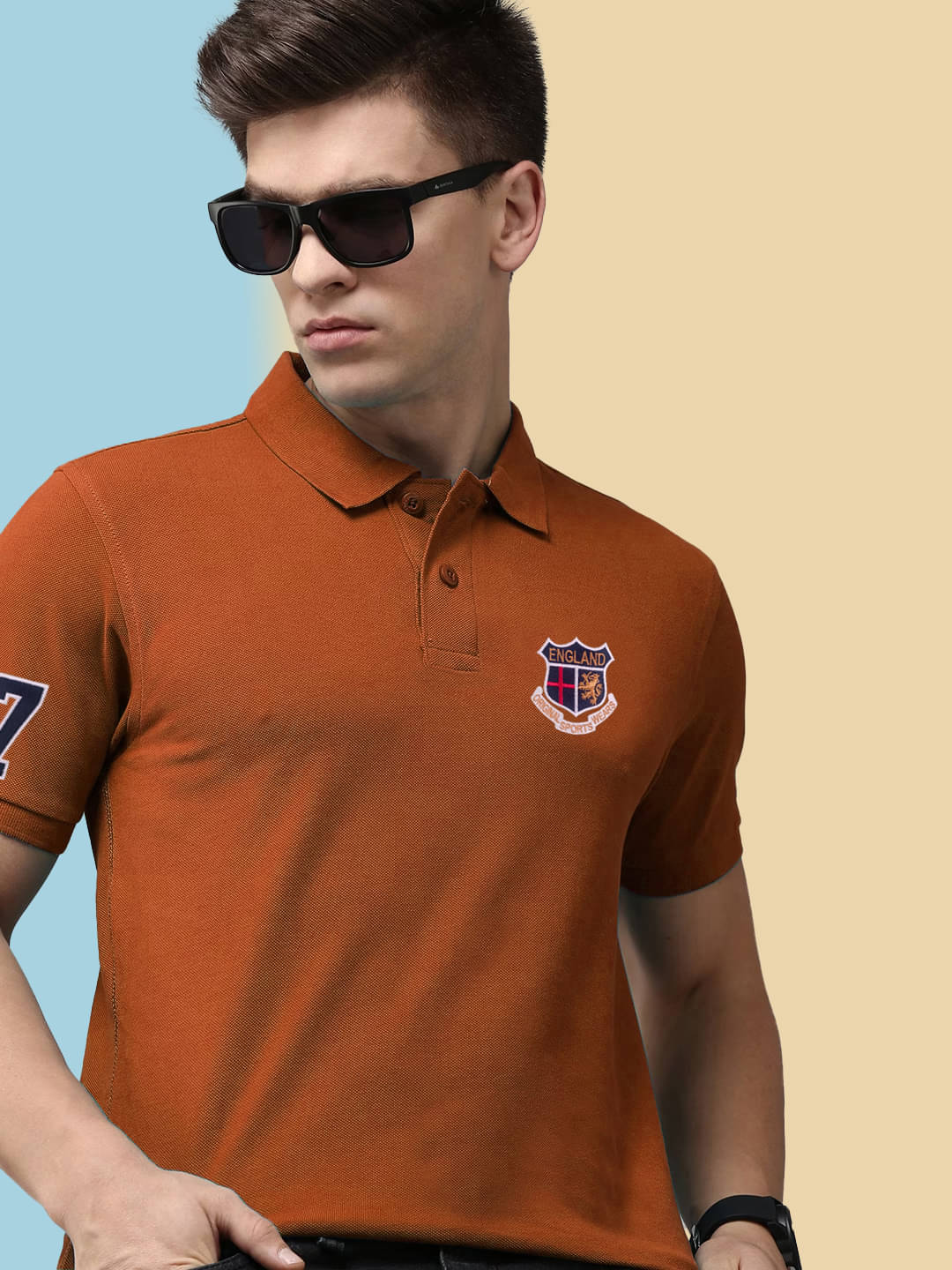 KICKBUDS Pack of 1 Cotton Blend Regular Fit Embroidered Half Sleeves Men's Polo T Shirt ( Rust ) KICKBUDS Pack of 1 Cotton Blend Regular Fit Embroidered Half Sleeves Men's Polo T Shirt ( Rust )