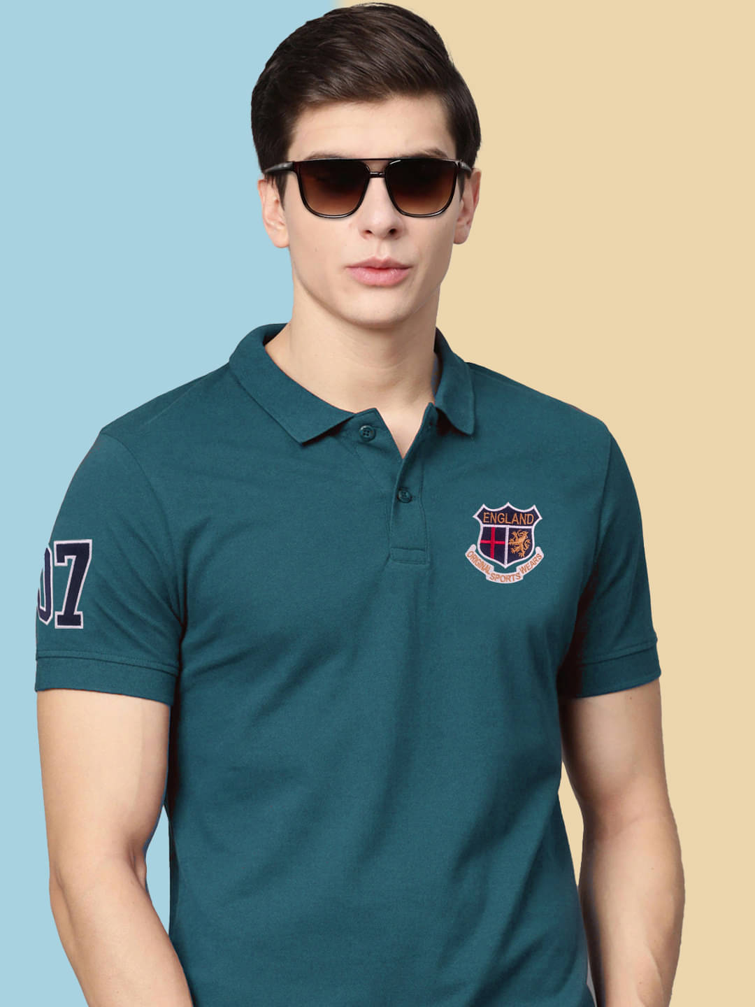 KICKBUDS Pack of 1 Cotton Blend Regular Fit Embroidered Half Sleeves Men's Polo T Shirt ( Teal Blue ) KICKBUDS Pack of 1 Cotton Blend Regular Fit Embroidered Half Sleeves Men's Polo T Shirt ( Teal Blue )