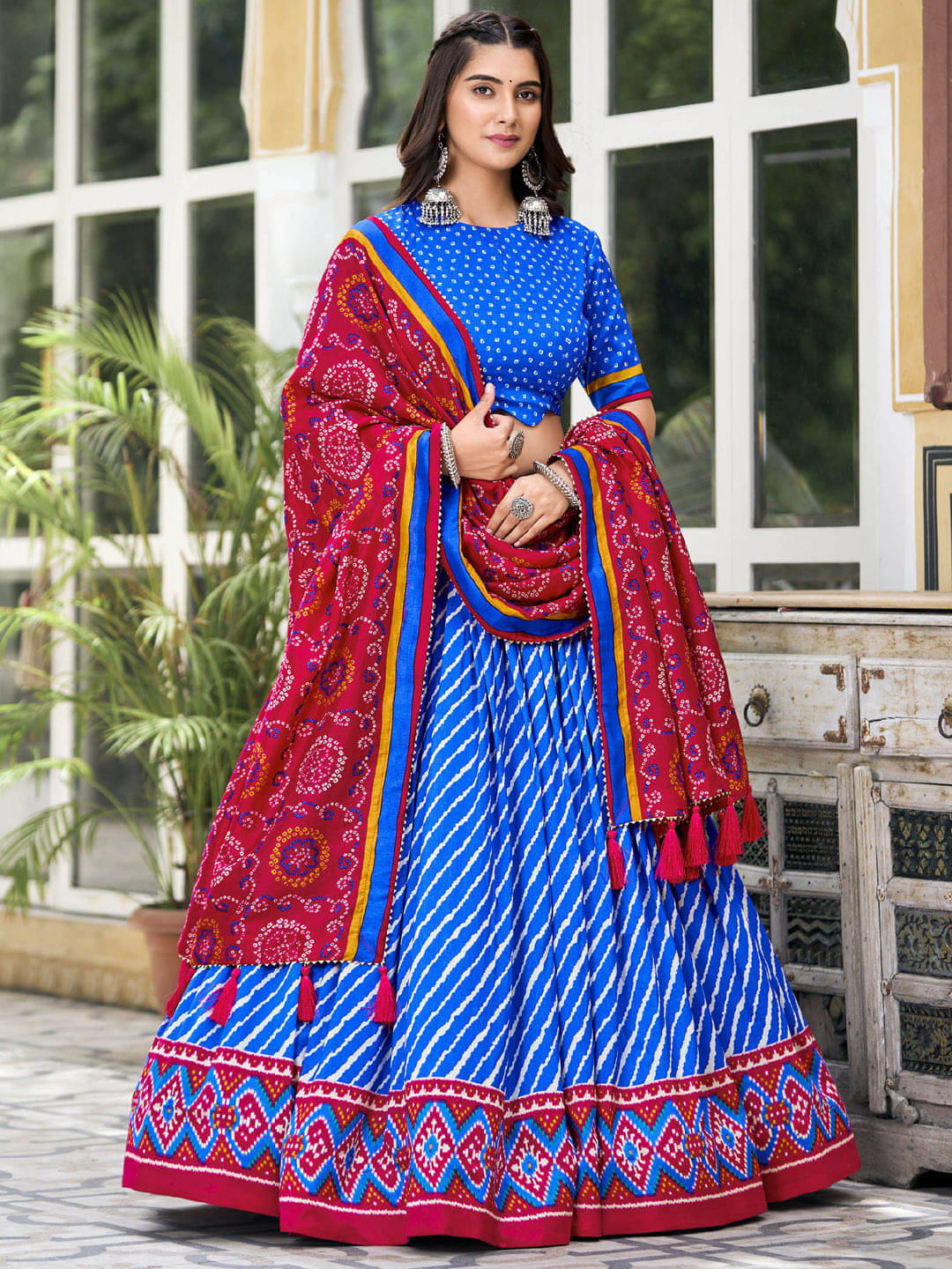     			KRISHU ETHNICS Blue Silk Blends Circular Semi Stitched Lehenga