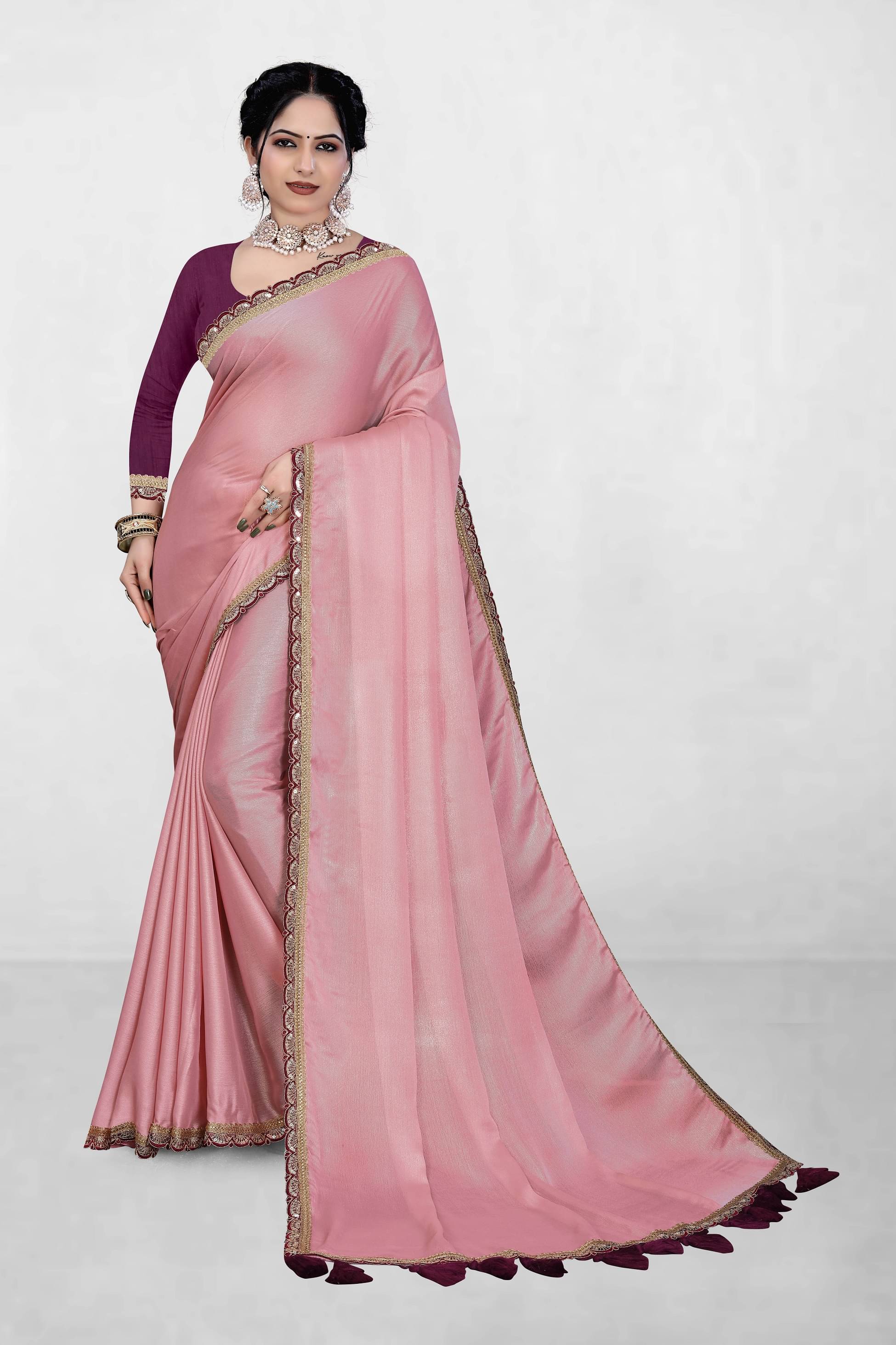     			Kalpana Creation Chiffon Embellished Saree With Unstitched Blouse Piece ( Pink )