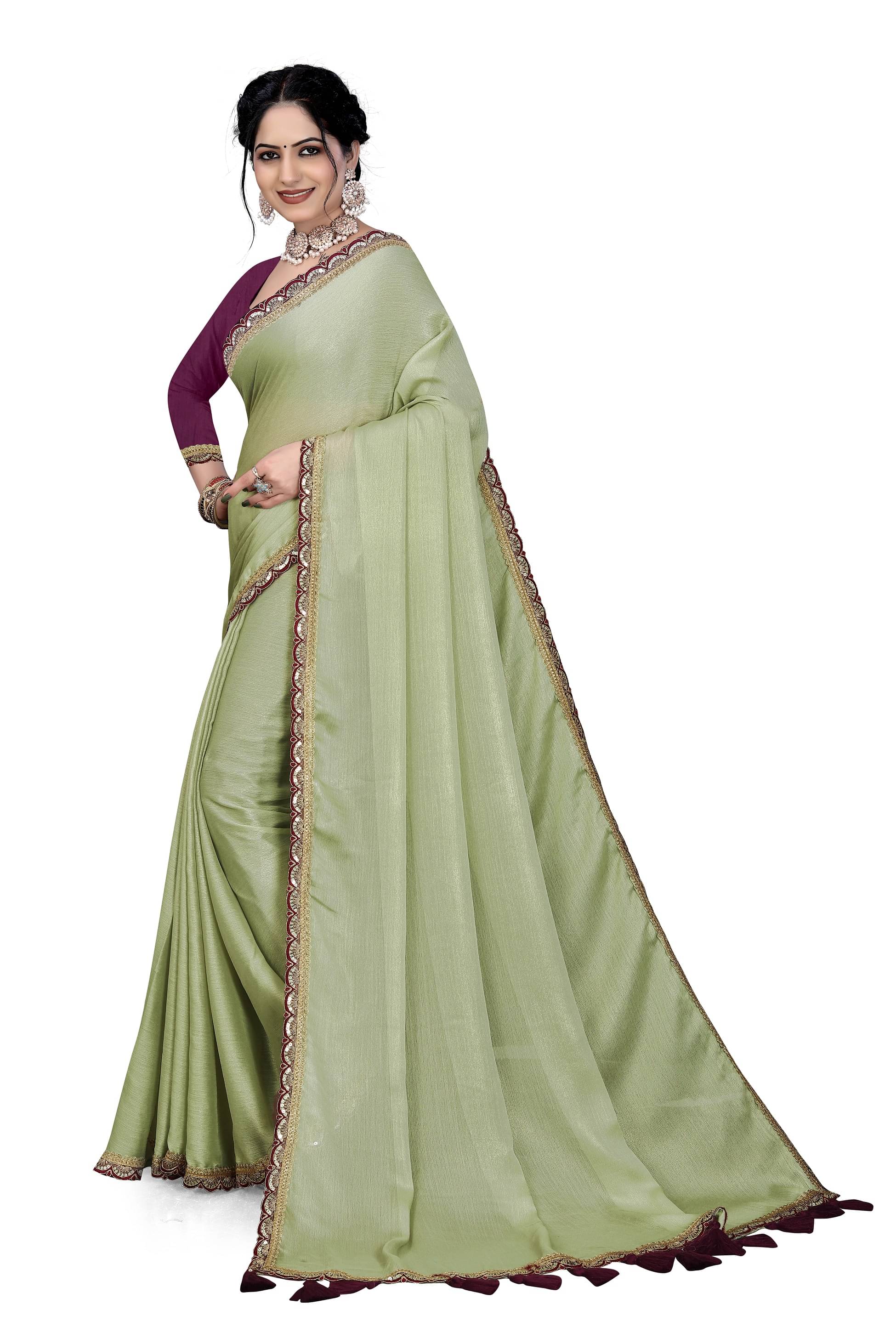 Kalpana Creation Chiffon Embellished Saree With Unstitched Blouse Piece ( Mint Green ) Kalpana Creation Chiffon Embellished Saree With Unstitched Blouse Piece ( Mint Green )
