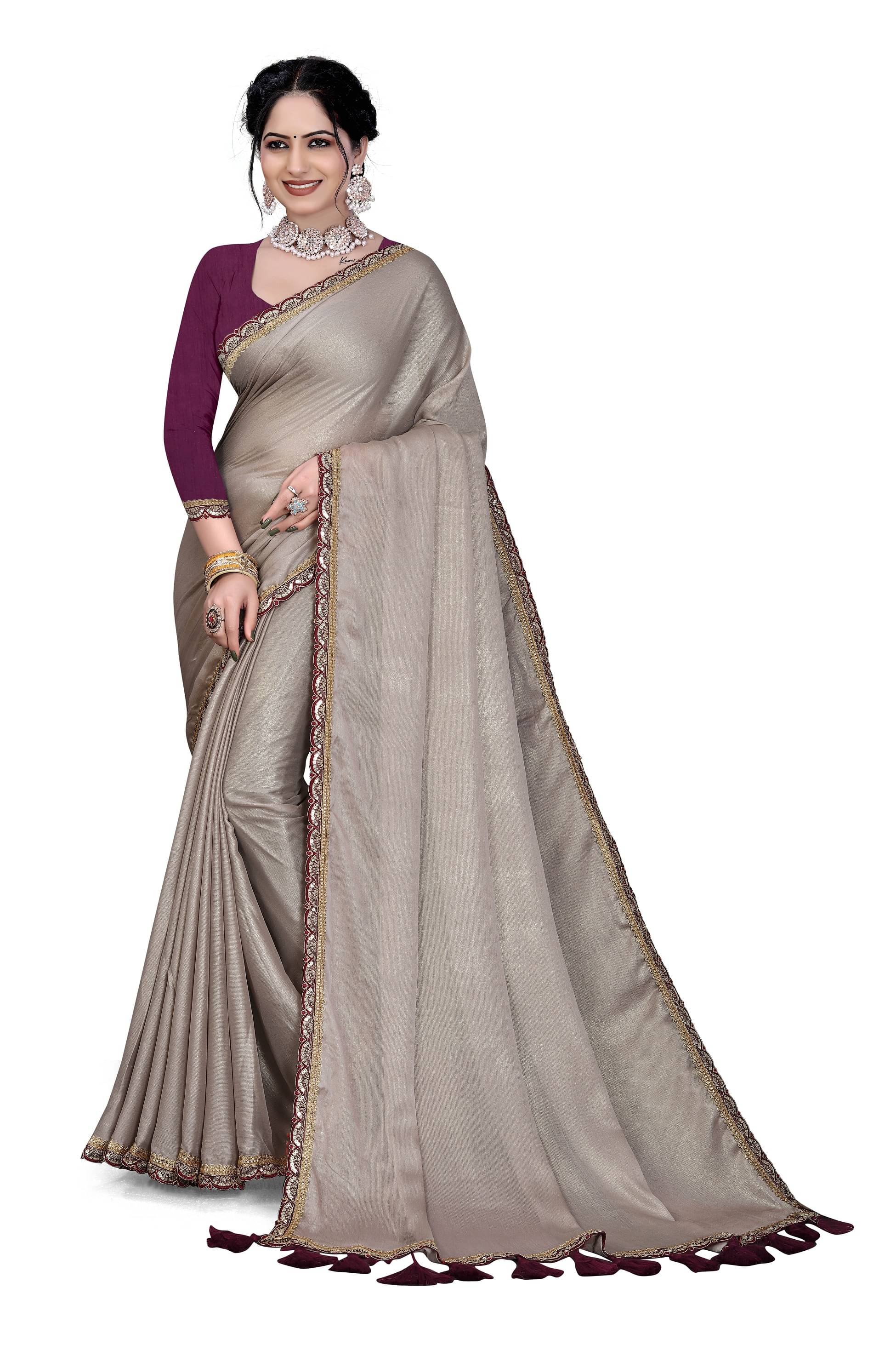 Kalpana Creation Chiffon Embellished Saree With Unstitched Blouse Piece ( Beige ) Kalpana Creation Chiffon Embellished Saree With Unstitched Blouse Piece ( Beige )