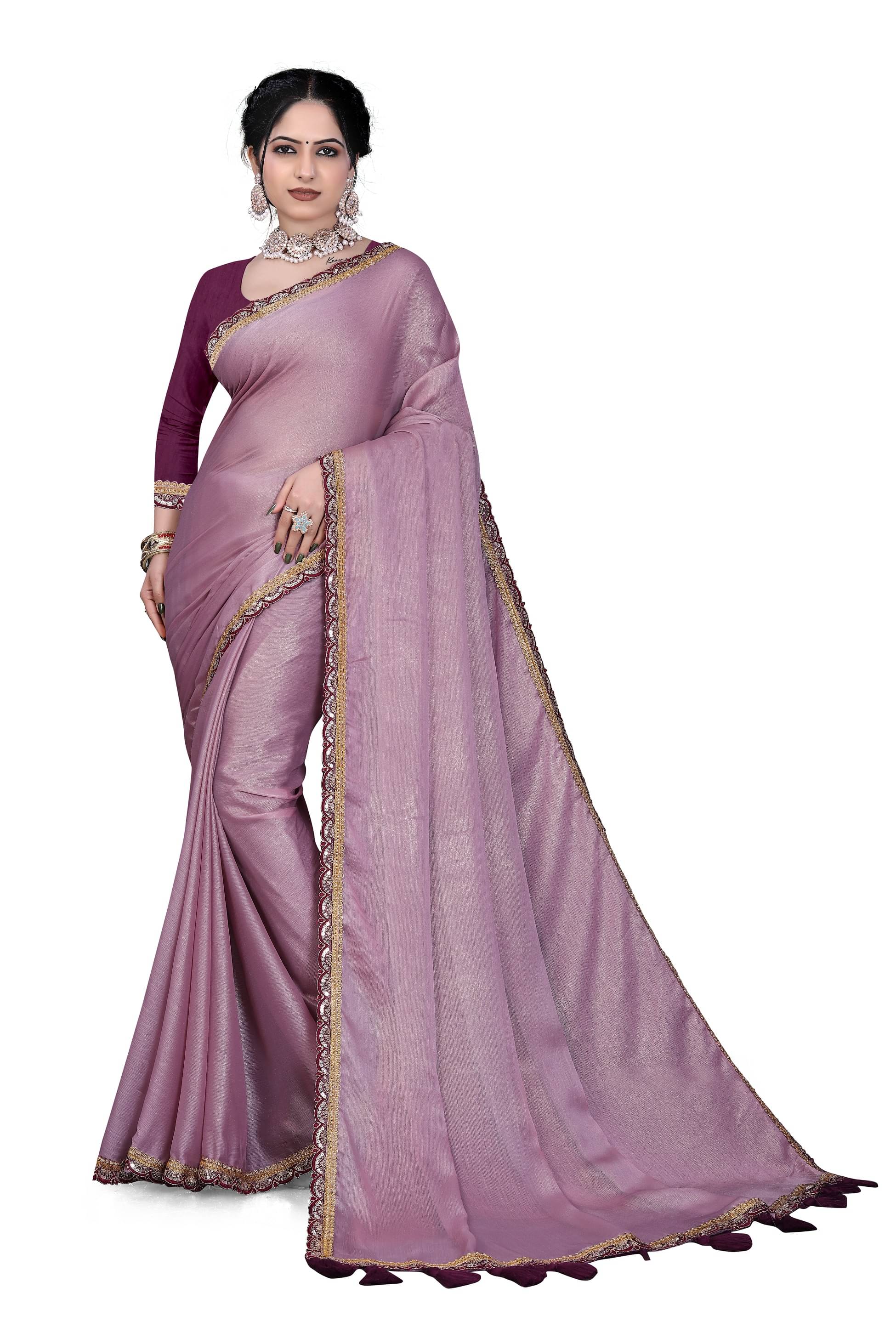     			Kalpana Creation Chiffon Embellished Saree With Unstitched Blouse Piece ( Lavender )