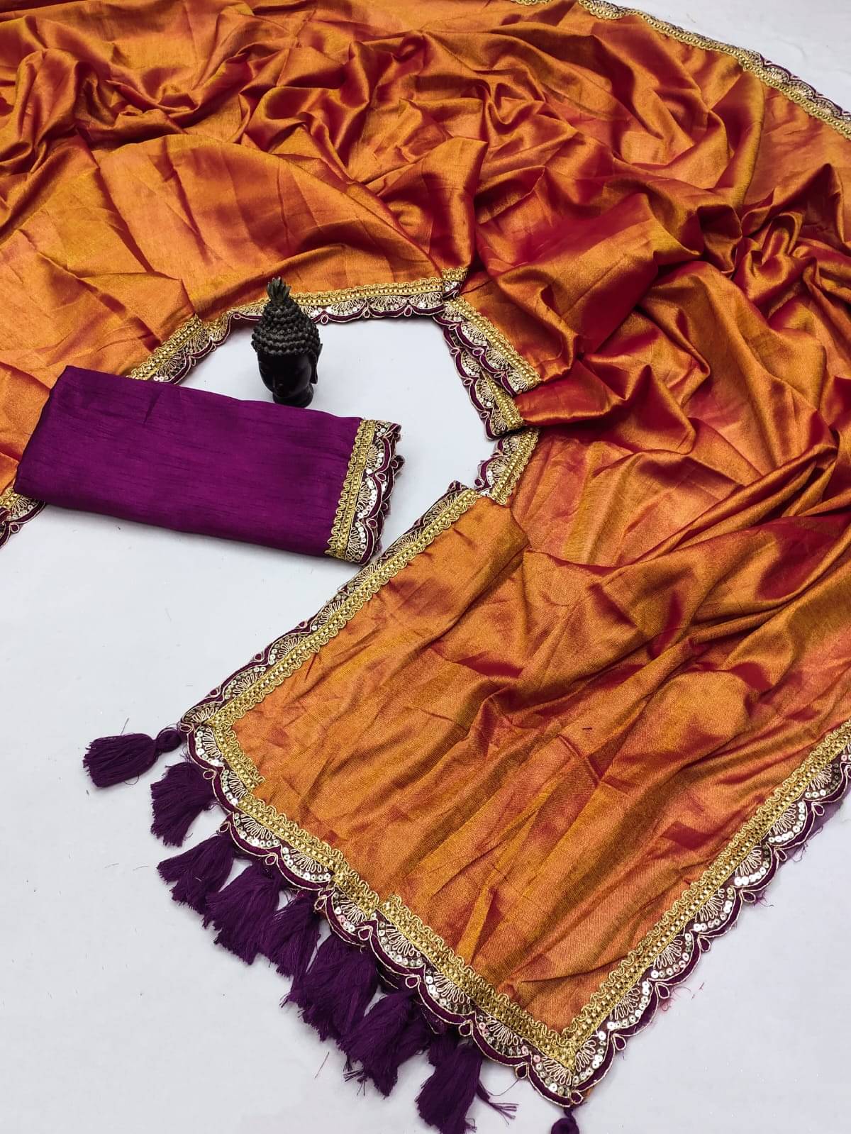     			Kalpana Creation Silk Blend Embellished Saree With Unstitched Blouse Piece ( Orange )