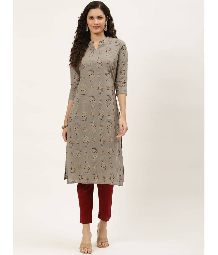 Kbz - Grey Cotton Blend Women's Straight Kurti ( Pack of 1 )     			Kbz - Grey Cotton Blend Women's Straight Kurti ( Pack of 1 )