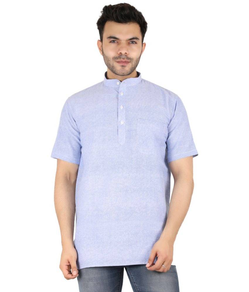 Latest Chikan - Blue Cotton Men's Shirt Style Kurta ( Pack of 1 ) Latest Chikan - Blue Cotton Men's Shirt Style Kurta ( Pack of 1 )
