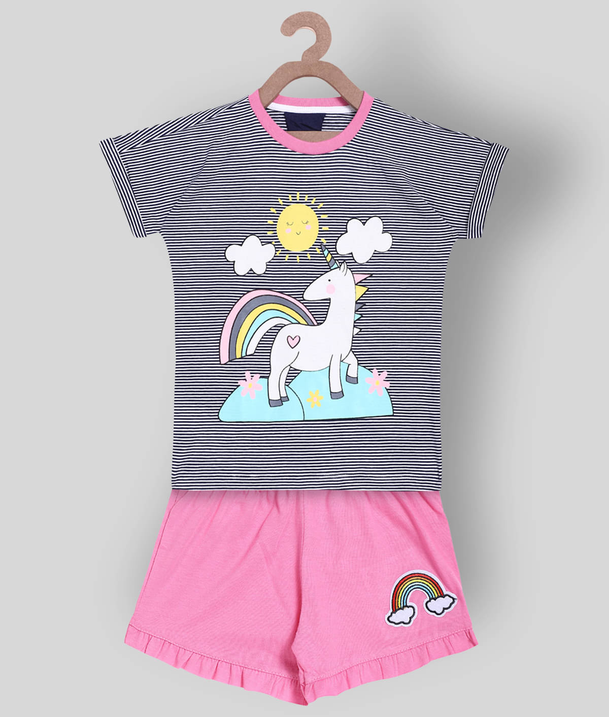 Lazy Shark Pack of 1 Girls Cotton Blend T-shirt With Shorts ( Navy Blue ) Lazy Shark Pack of 1 Girls Cotton Blend T-shirt With Shorts ( Navy Blue )