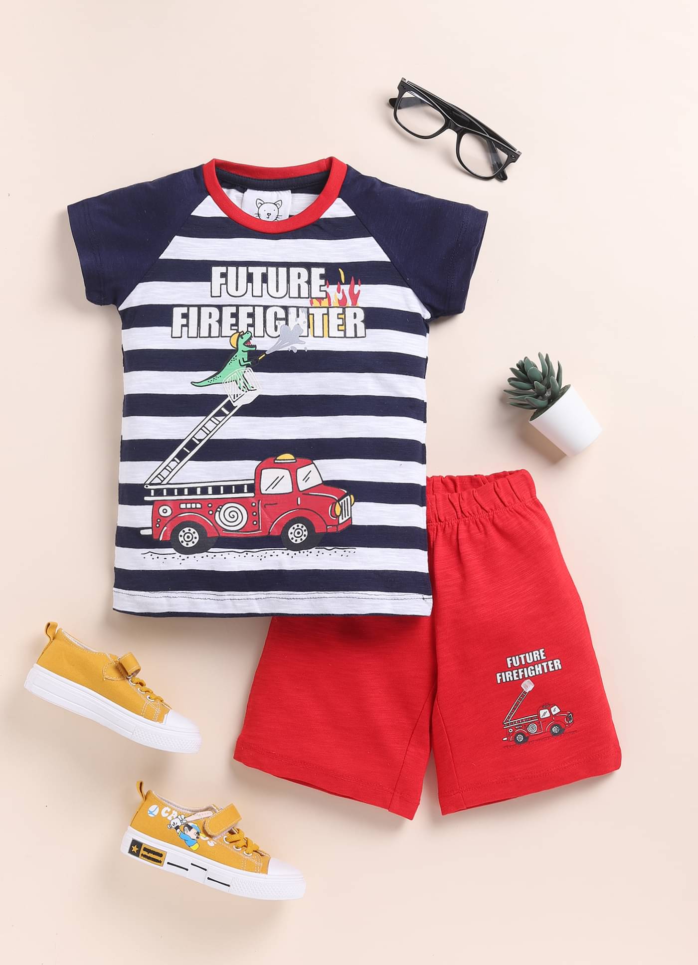Lazy Shark Pack of 1 Boys Cotton Blend Tshirt & Short Set ( White ) Lazy Shark Pack of 1 Boys Cotton Blend Tshirt & Short Set ( White )
