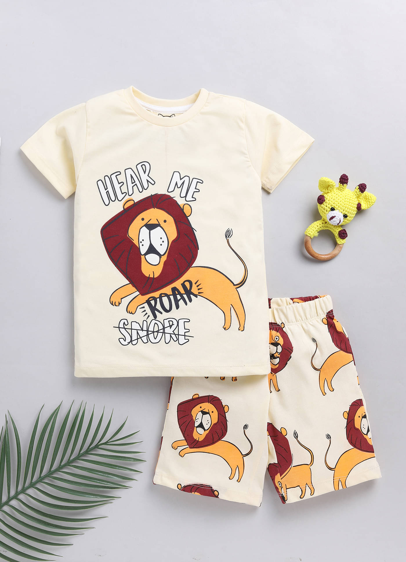 Lazy Shark Pack of 1 Boys Cotton Blend Tshirt & Short Set ( Cream ) Lazy Shark Pack of 1 Boys Cotton Blend Tshirt & Short Set ( Cream )