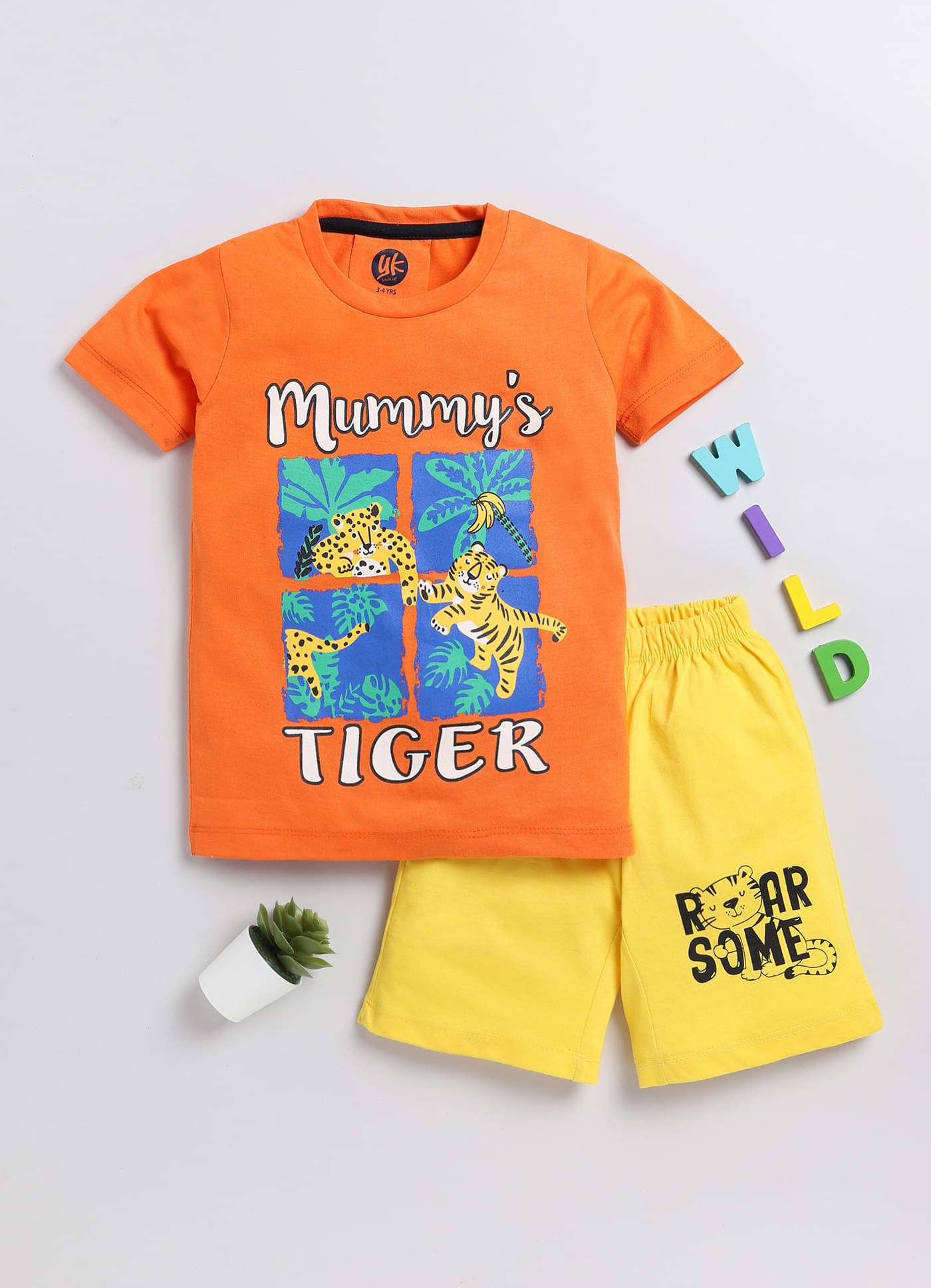     			Lazy Shark Pack of 1 Boys Cotton Blend Tshirt & Short Set ( Orange )