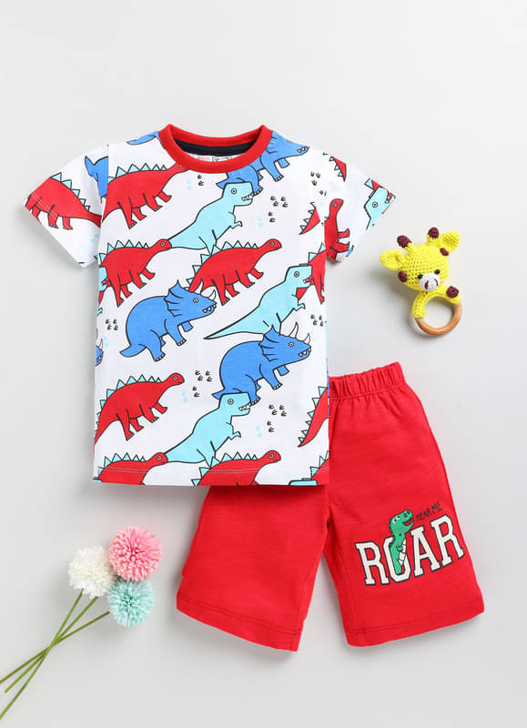 Lazy Shark Pack of 1 Boys Cotton Blend Tshirt & Short Set ( White ) Lazy Shark Pack of 1 Boys Cotton Blend Tshirt & Short Set ( White )