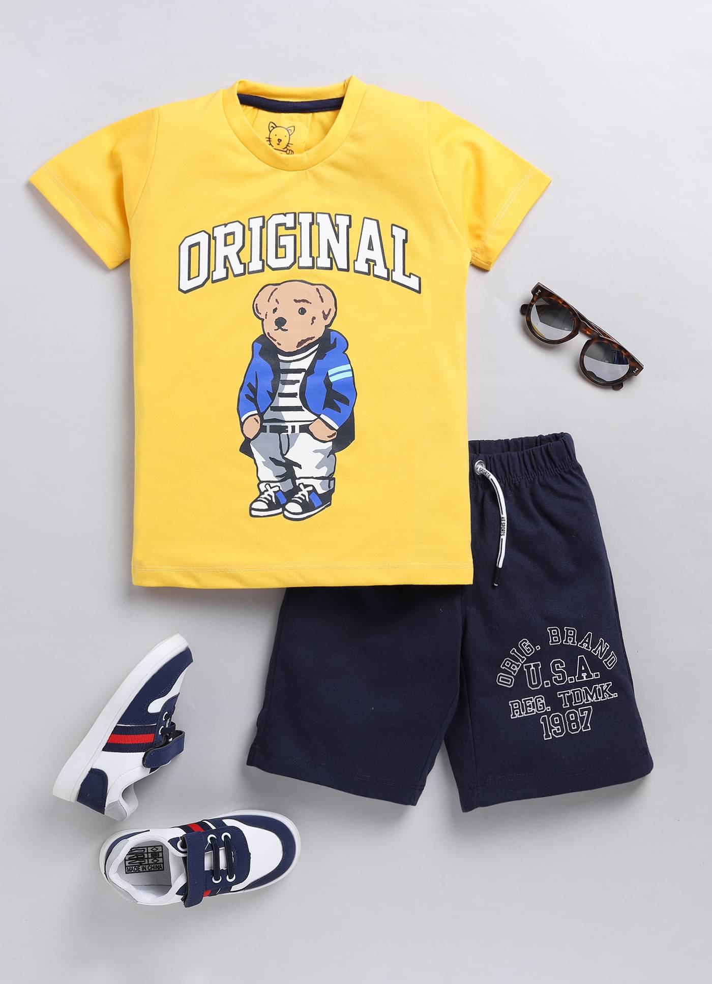 Lazy Shark Pack of 1 Boys Cotton Blend Tshirt & Short Set ( Yellow ) Lazy Shark Pack of 1 Boys Cotton Blend Tshirt & Short Set ( Yellow )