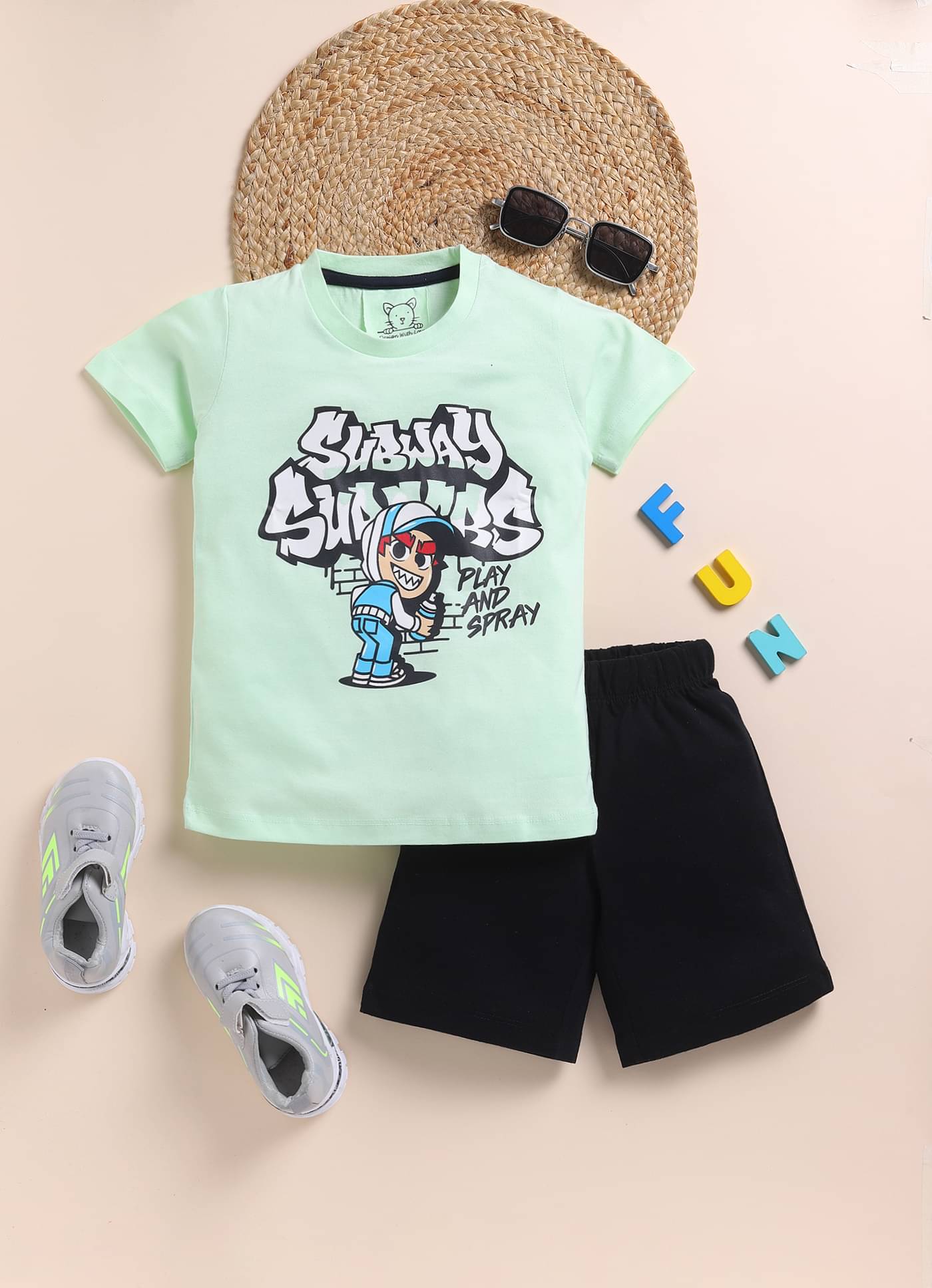 Lazy Shark Pack of 1 Boys Cotton Blend Tshirt & Short Set ( Lime Green ) Lazy Shark Pack of 1 Boys Cotton Blend Tshirt & Short Set ( Lime Green )