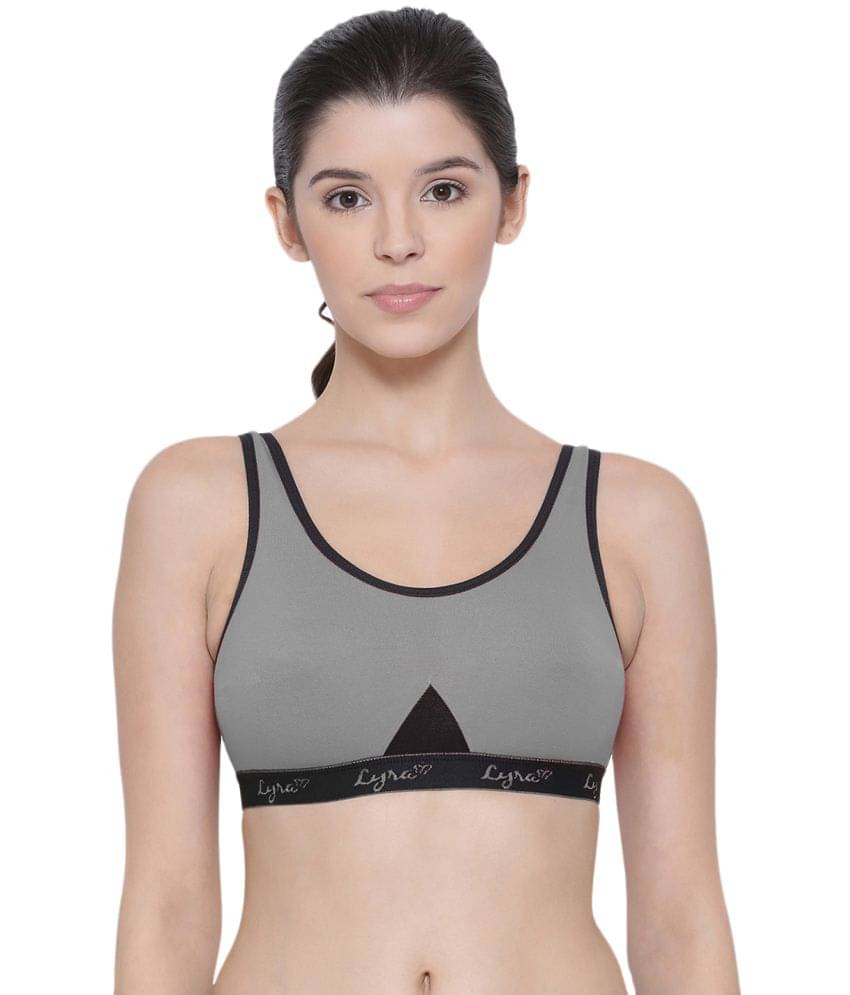     			Lux Lyra - Grey Cotton Non Padded Women's Sports Bra ( Pack of 1 )