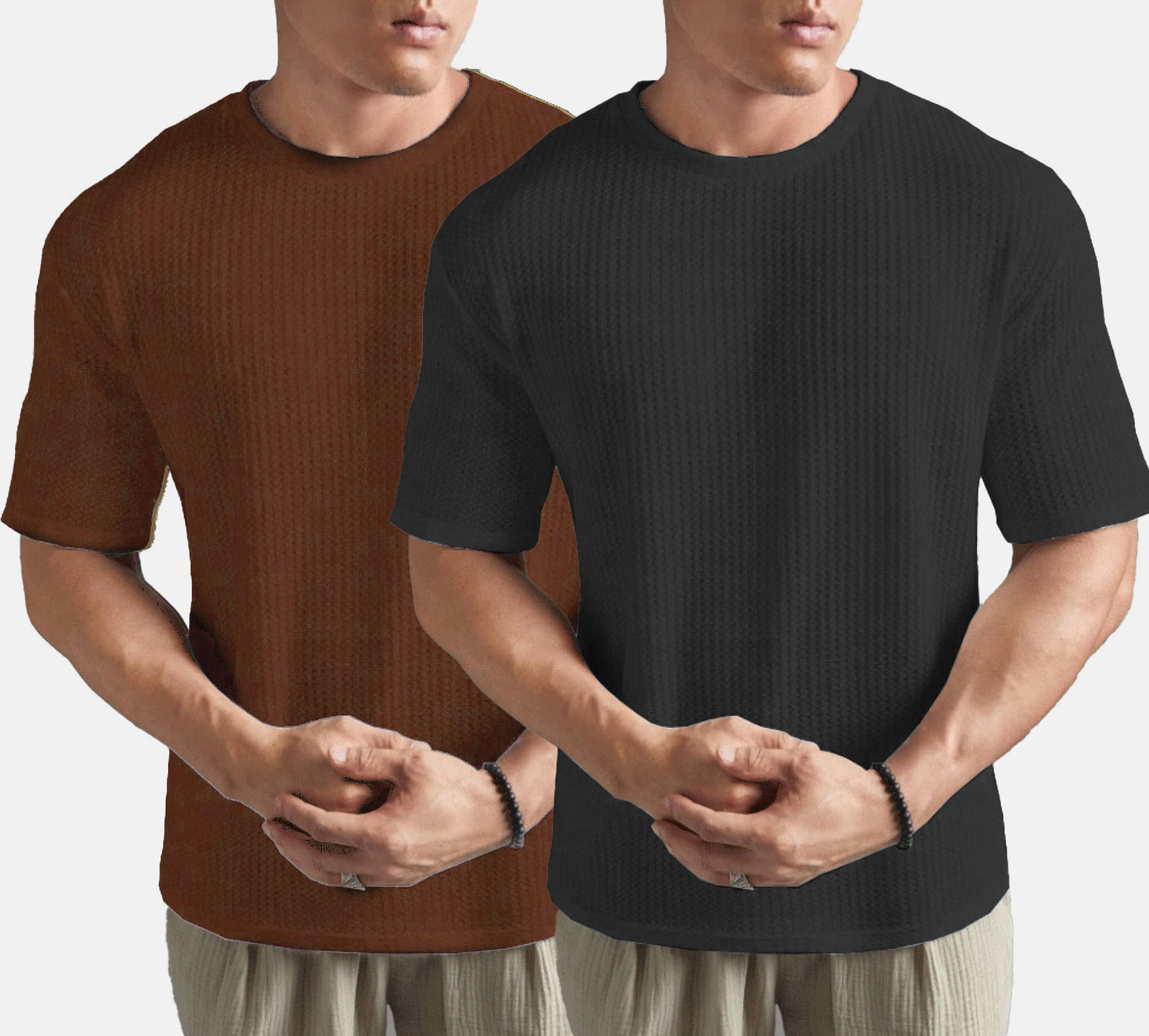     			MXN Cotton Blend Regular Fit Solid Half Sleeves Men's Round T-Shirt - Rust Brown ( Pack of 2 )