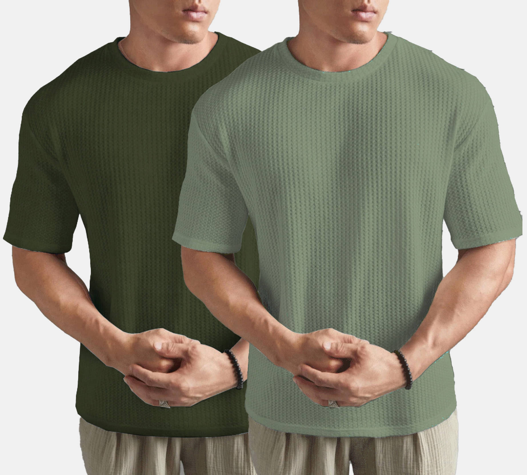    			MXN Cotton Blend Regular Fit Solid Half Sleeves Men's Round T-Shirt - Dark Green ( Pack of 2 )