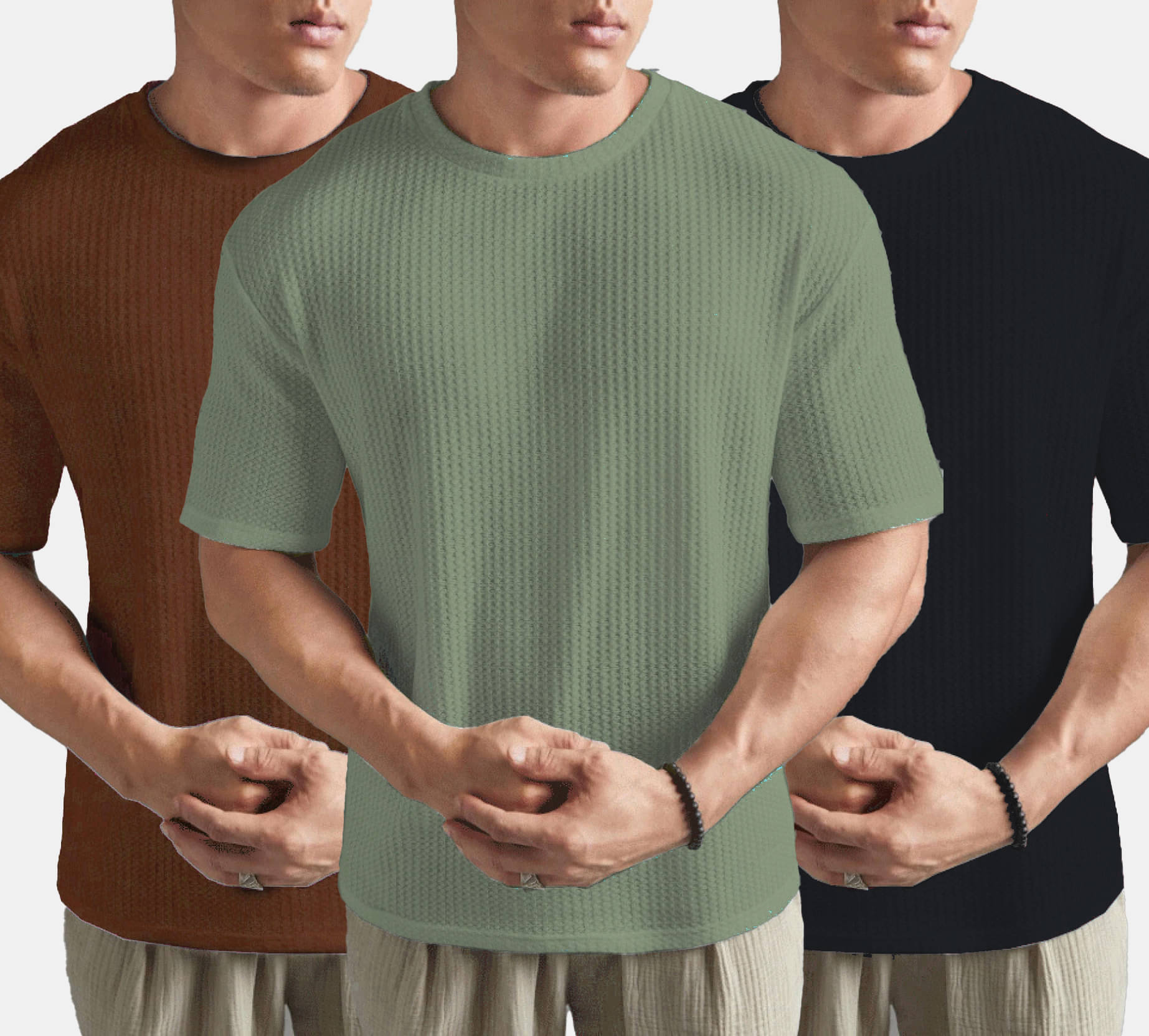     			MXN Cotton Blend Regular Fit Solid Half Sleeves Men's Round T-Shirt - Rust Brown ( Pack of 3 )