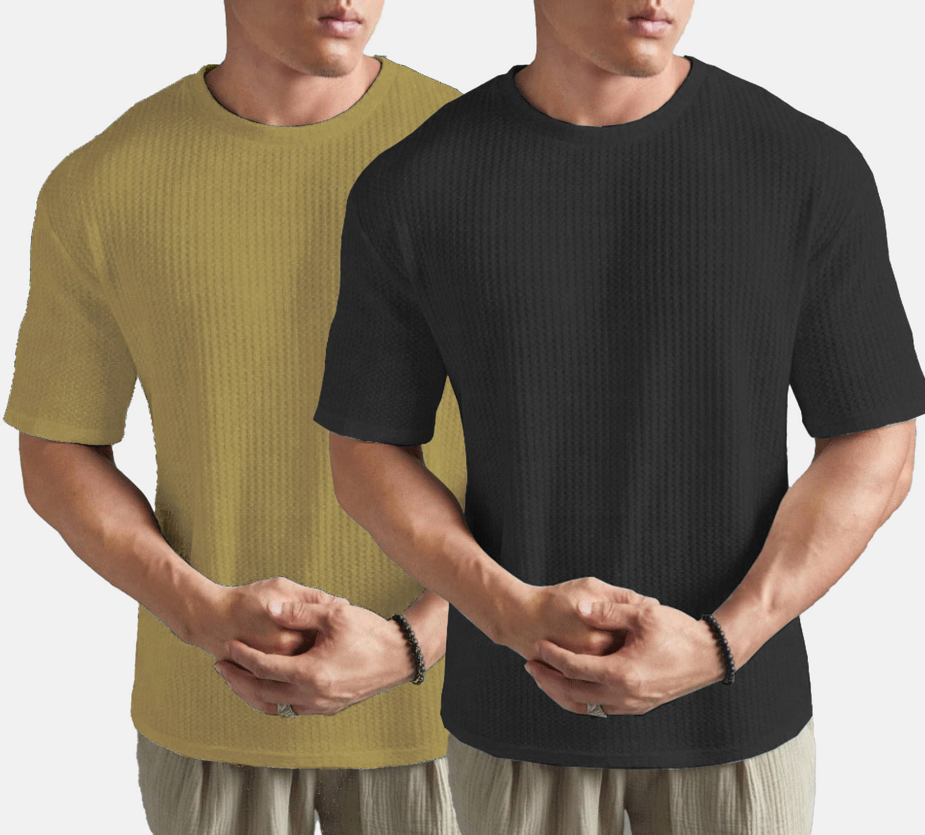     			MXN Cotton Blend Regular Fit Solid Half Sleeves Men's Round T-Shirt - Khaki ( Pack of 2 )