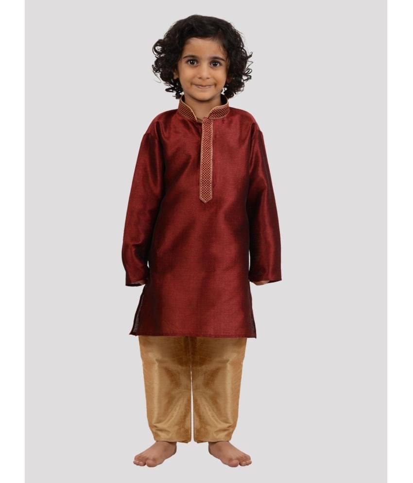     			Maharaja Boys Silk Red Kurta Pyjama Set ( Pack of 1 )