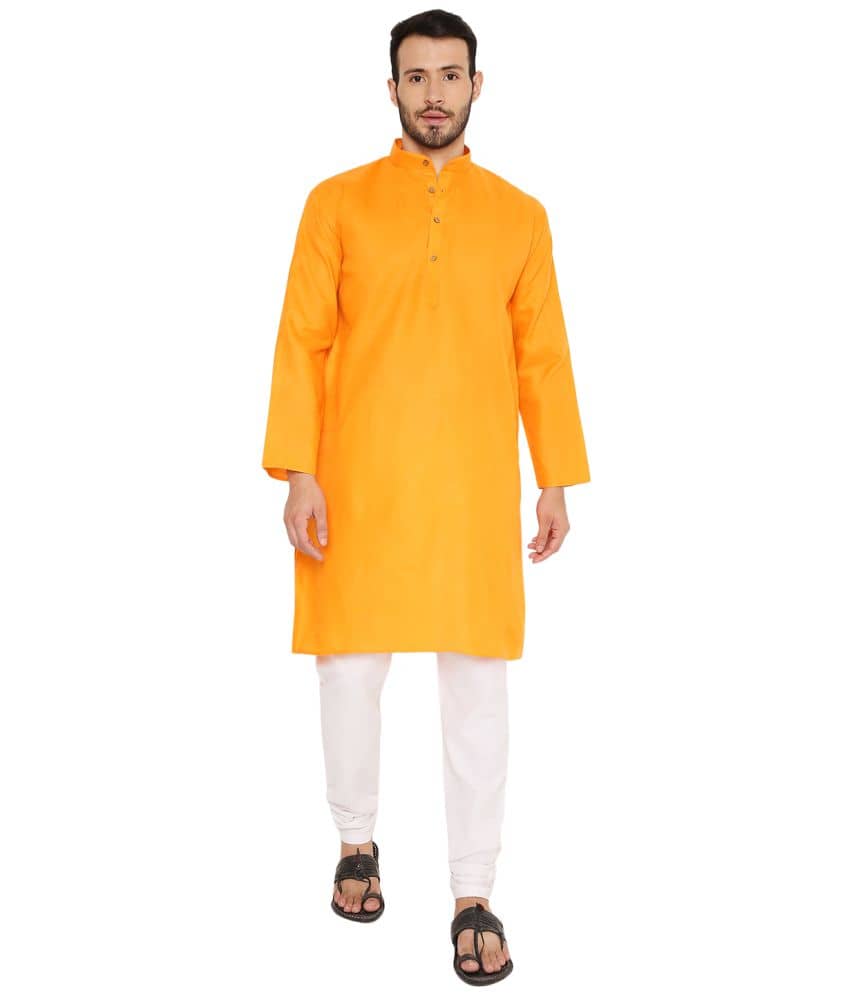 Maharaja - Orange Cotton Regular Fit Men's Kurta Pyjama Set ( Pack of 1 ) - Kurtas & Kurta Sets | Buy online on ZillyBuy