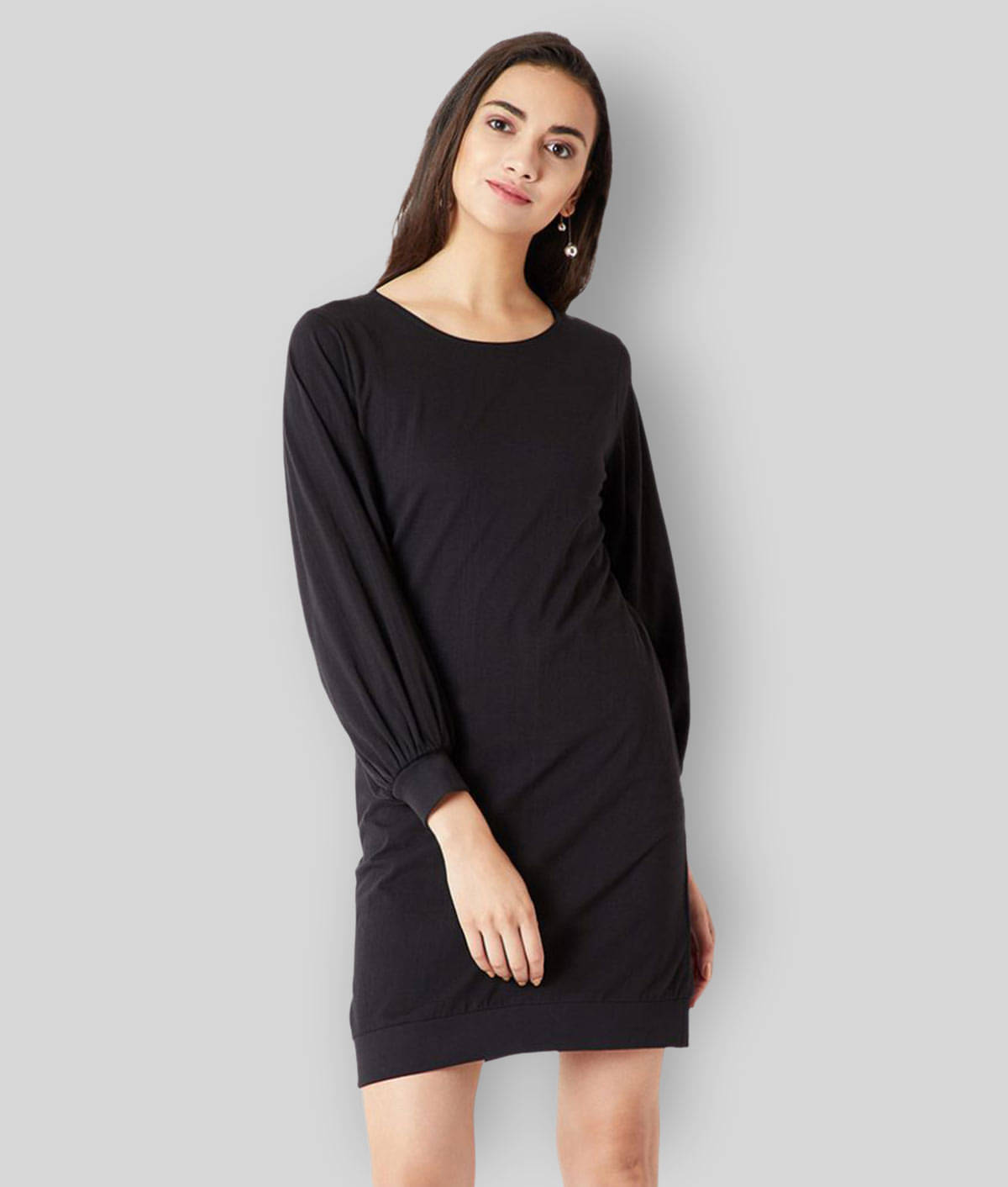 Miss Chase Women Cotton Solid Shift Dress ( Black ) Miss Chase Women Cotton Solid Shift Dress ( Black )