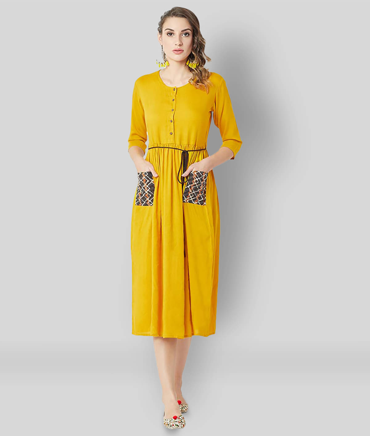 Miss Chase Women Rayon Printed Shift Dress ( Yellow ) Miss Chase Women Rayon Printed Shift Dress ( Yellow )