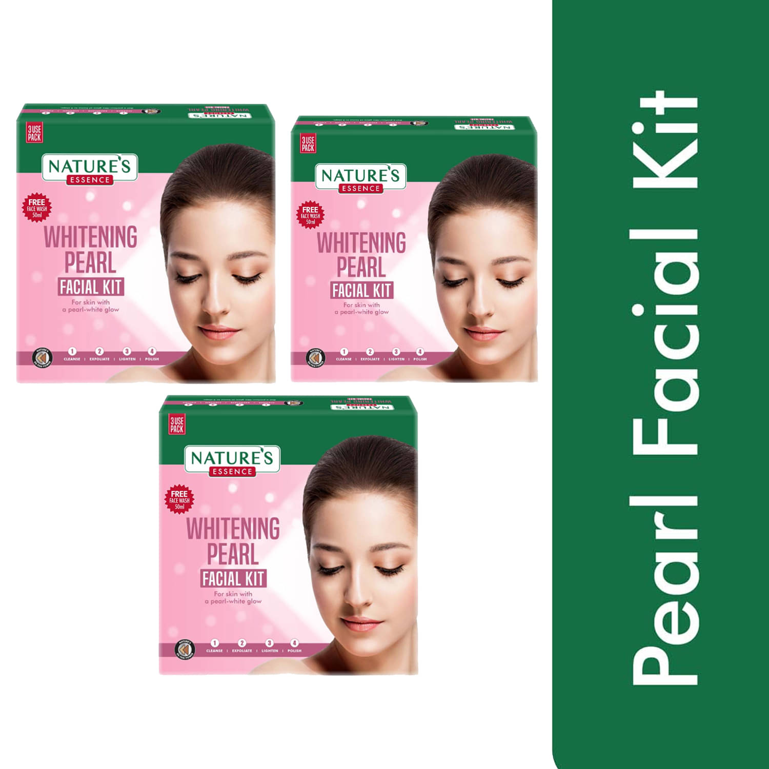     			Nature's Essence Whitening Pearl Faclal Kit, 75gm, (Pack of 3)