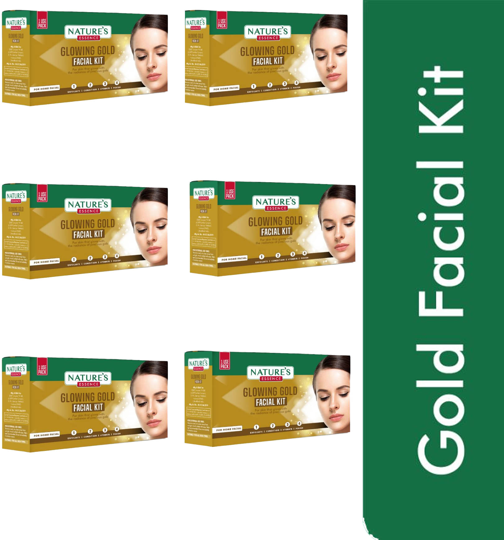     			Nature's Essence Glowing Gold Facial Kit, 40gm, (Pack of 6)
