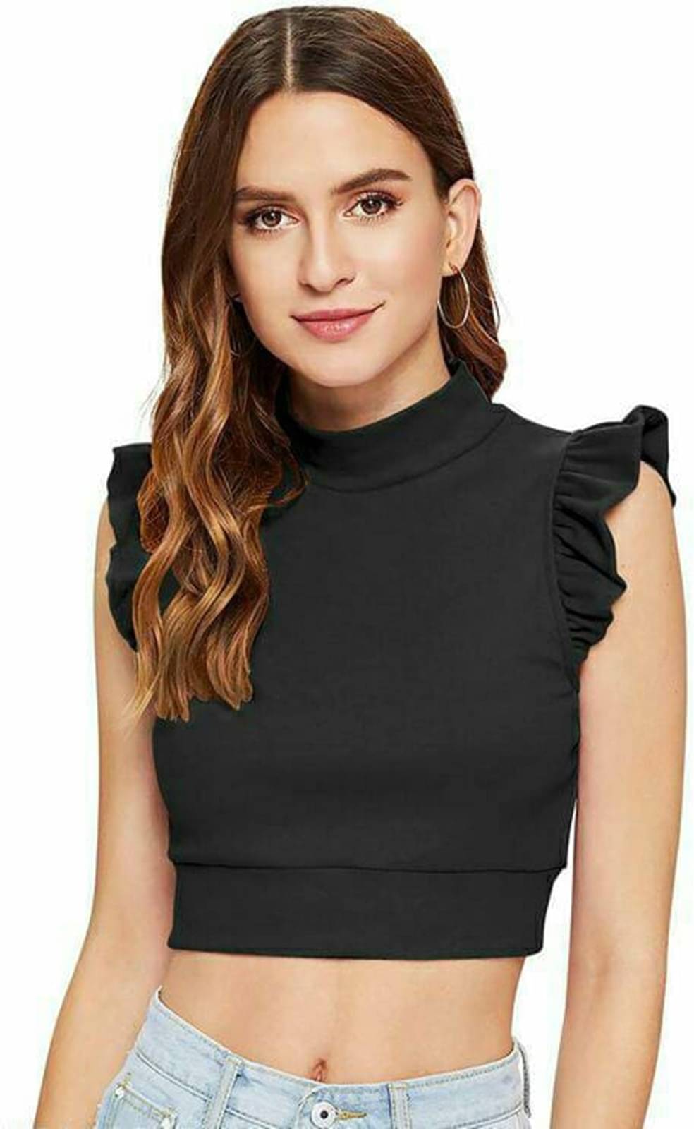 NiloBerry Women's Cotton Blend Crop Top ( Black ) NiloBerry Women's Cotton Blend Crop Top ( Black )