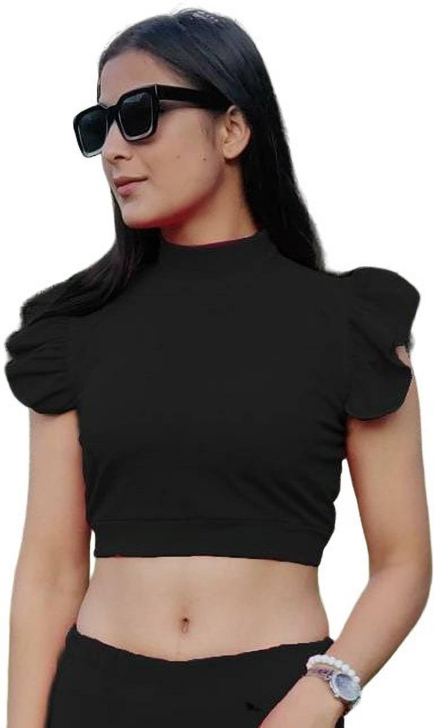 NiloBerry Women's Polyester Crop Top ( Black ) NiloBerry Women's Polyester Crop Top ( Black )