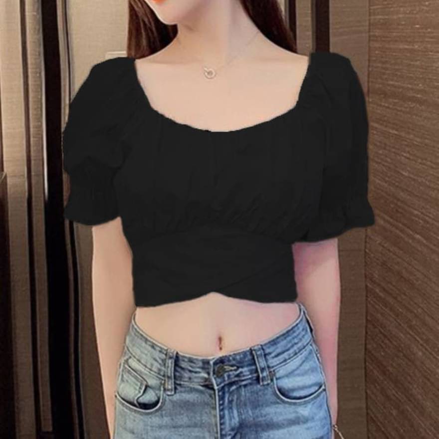 NiloBerry Women's Polyester Crop Top ( Black ) NiloBerry Women's Polyester Crop Top ( Black )