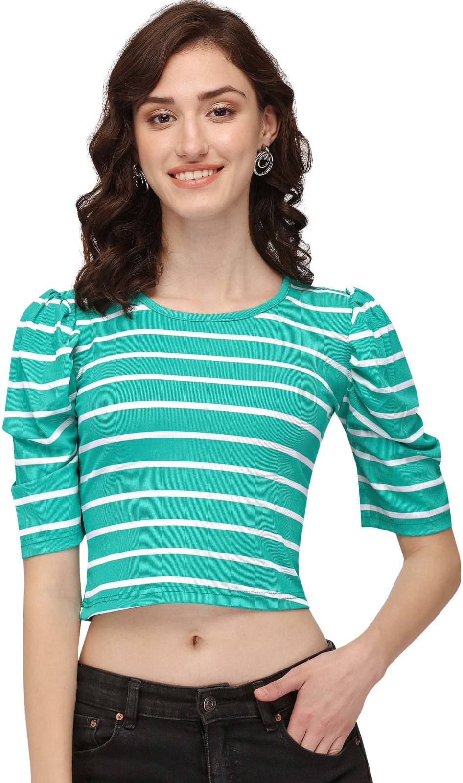     			NiloBerry Green Lycra Women's Crop Top ( Pack of 1 )