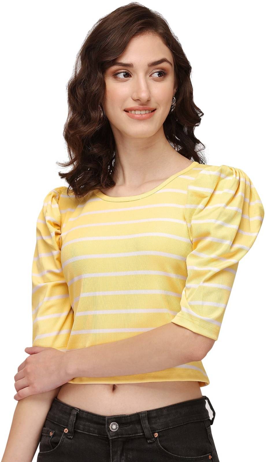 NiloBerry Yellow Lycra Women's Crop Top ( Pack of 1 ) NiloBerry Yellow Lycra Women's Crop Top ( Pack of 1 )