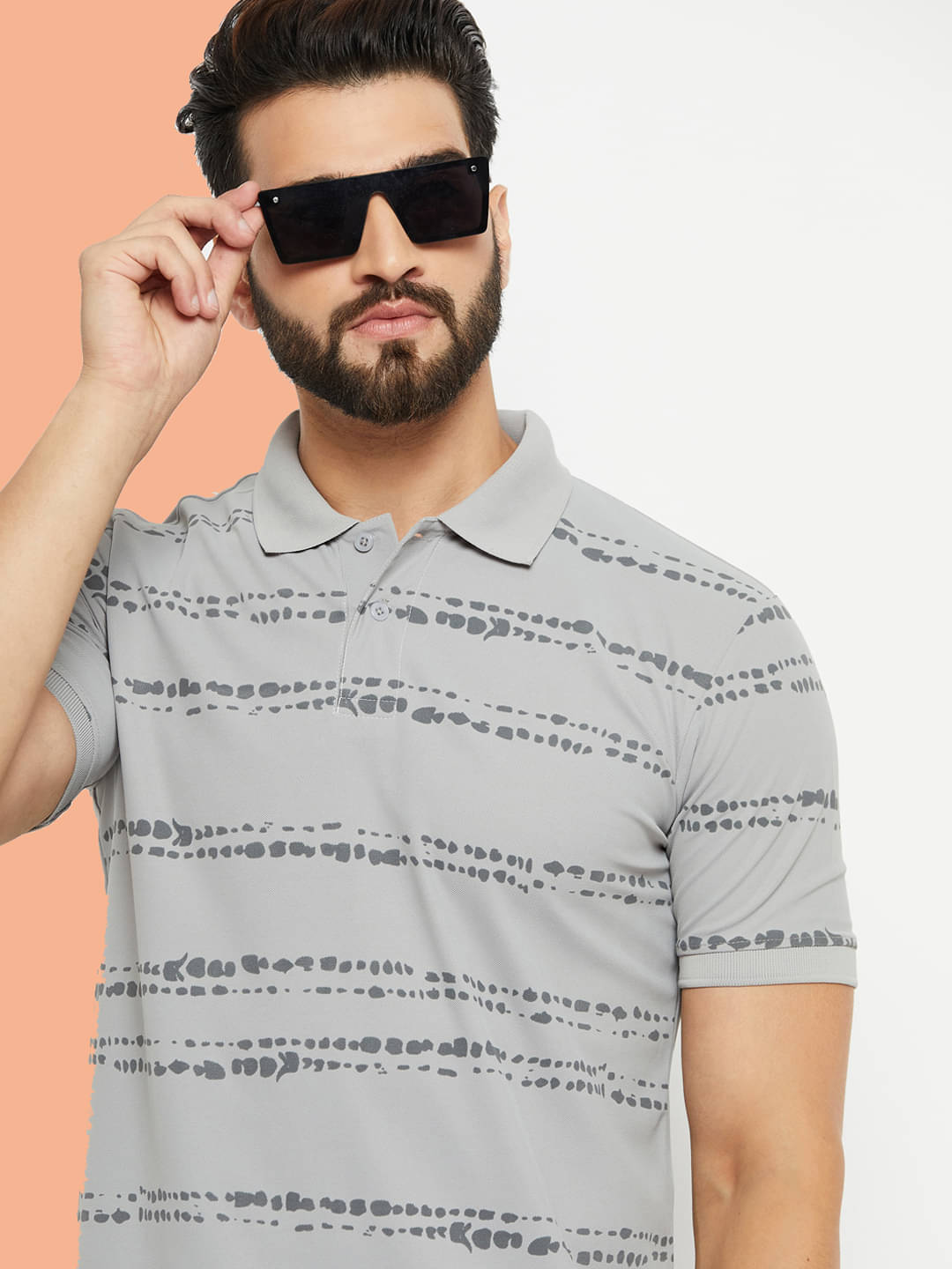     			Nuovo Pack of 1 Cotton Blend Regular Fit Printed Half Sleeves Men's Polo T Shirt ( Grey )