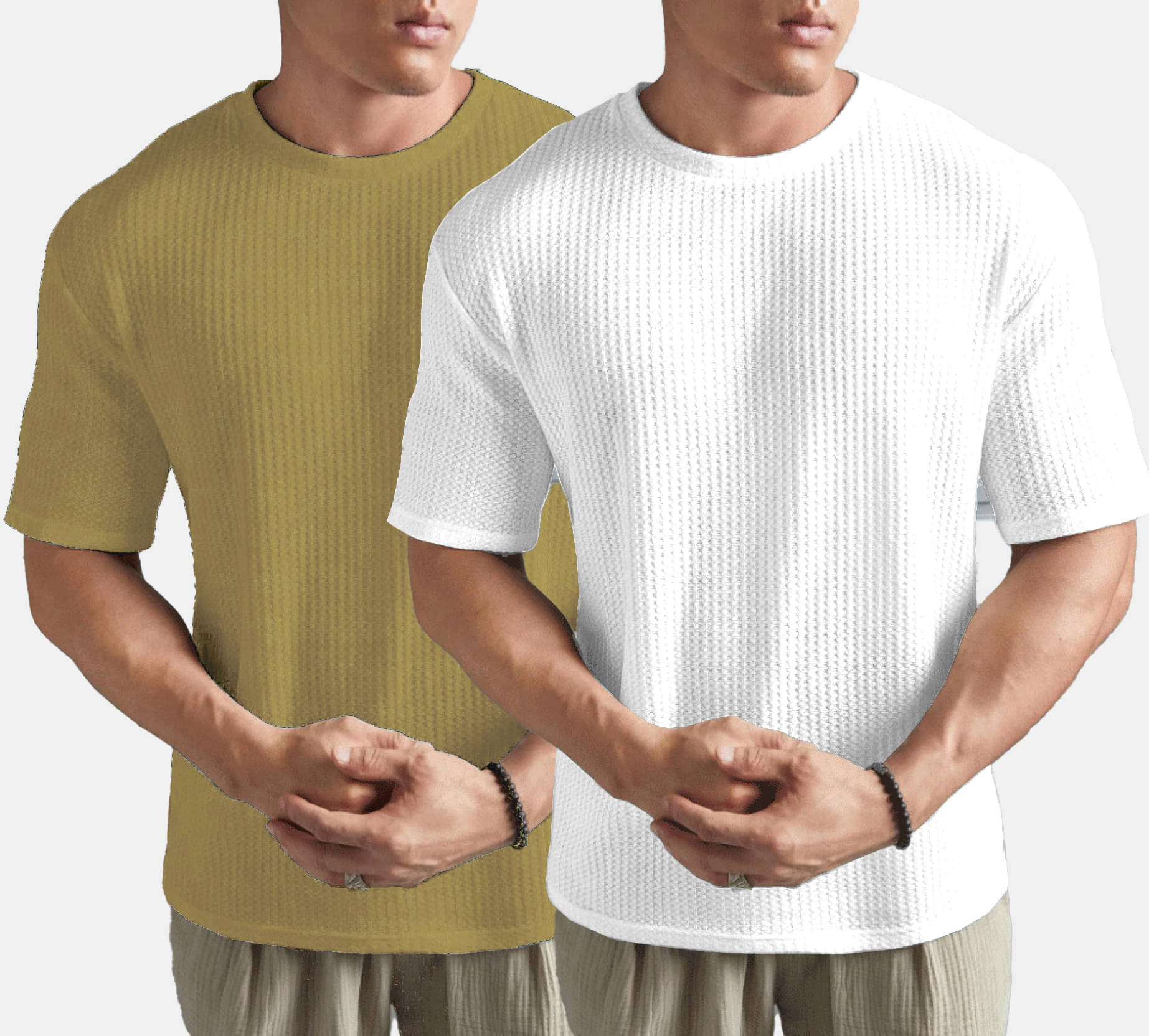 Nyker Cotton Blend Regular Fit Solid Half Sleeves Men's Round T-Shirt - Camel ( Pack of 2 )     			Nyker Cotton Blend Regular Fit Solid Half Sleeves Men's Round T-Shirt - Camel ( Pack of 2 )