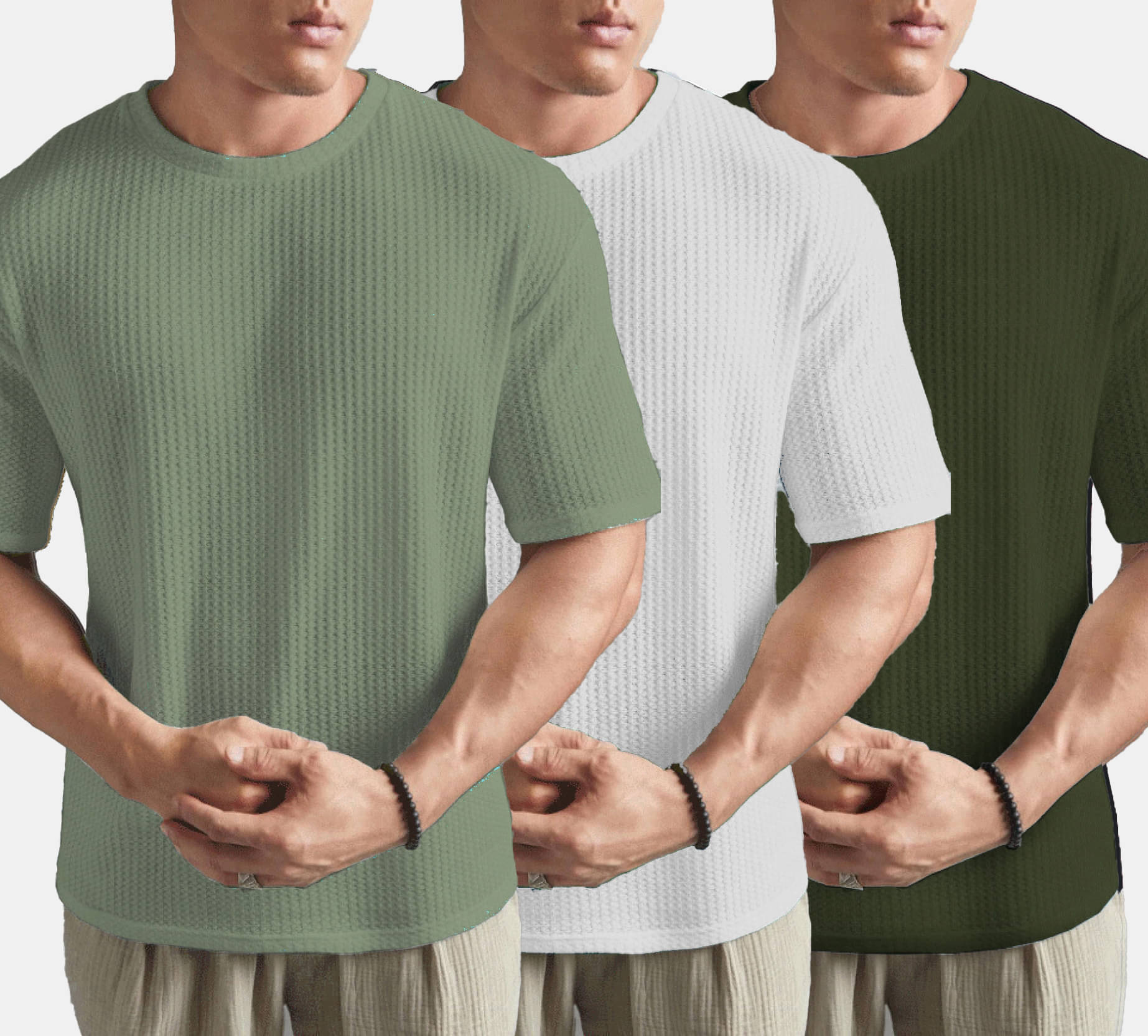     			Nyker Cotton Blend Regular Fit Solid Half Sleeves Men's Round T-Shirt - Sea Green ( Pack of 3 )