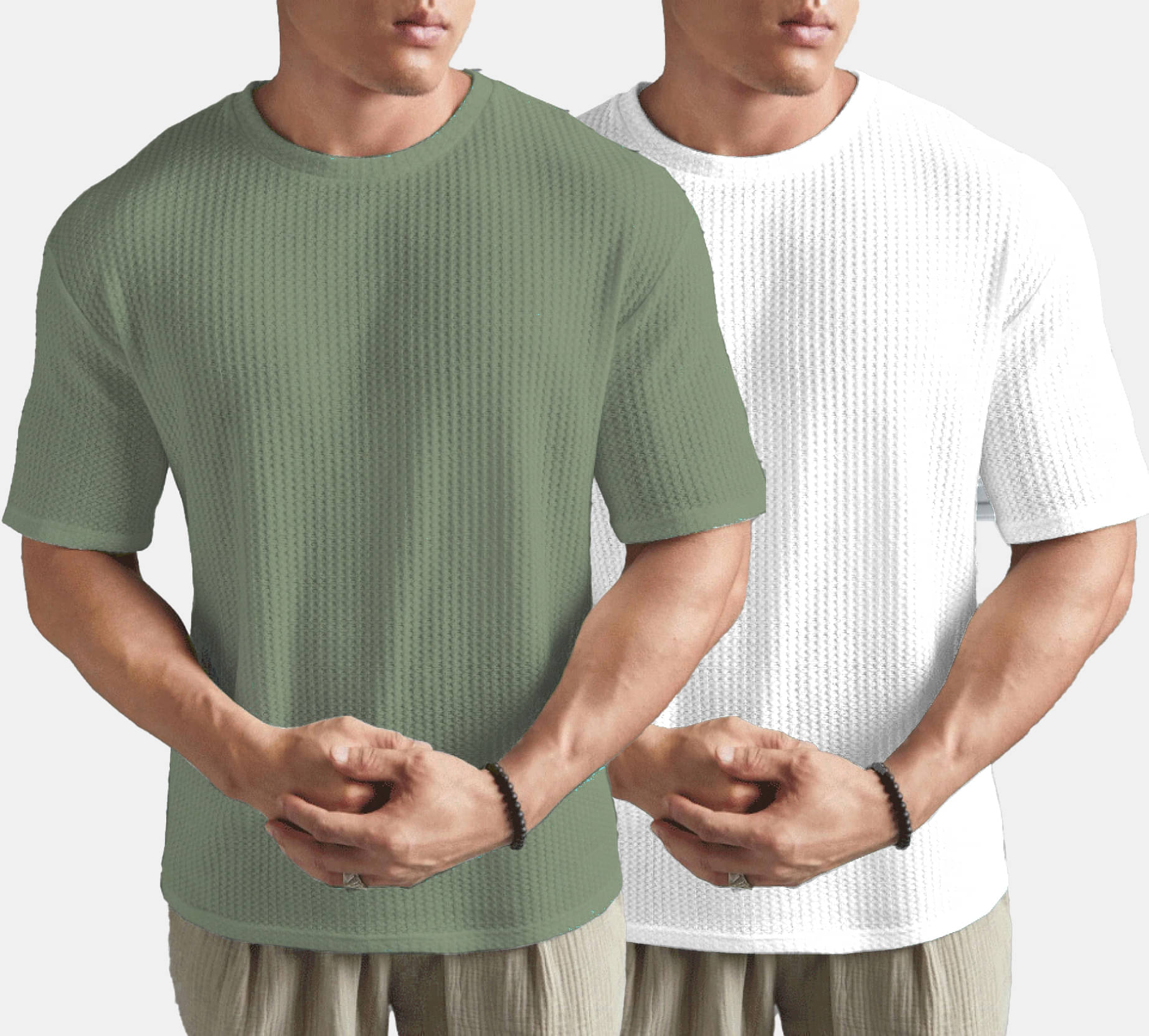 Nyker Cotton Blend Regular Fit Solid Half Sleeves Men's Round T-Shirt - Sea Green ( Pack of 2 ) Nyker Cotton Blend Regular Fit Solid Half Sleeves Men's Round T-Shirt - Sea Green ( Pack of 2 )