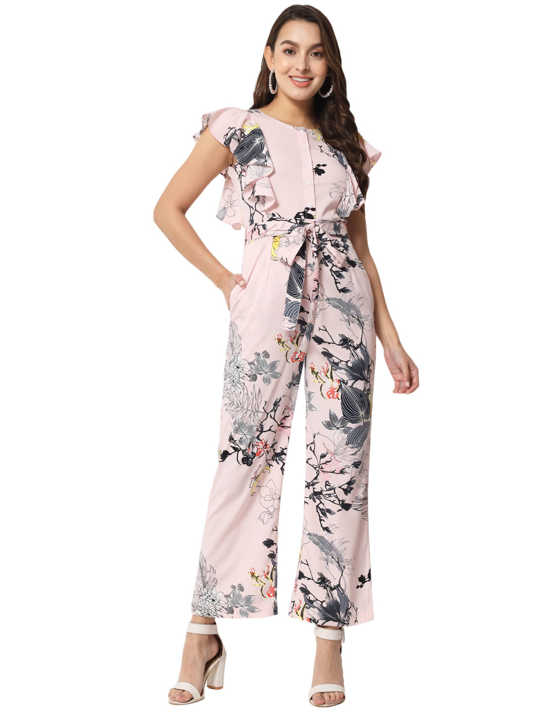 OTIRA Pink Crepe Regular Fit Women's Jumpsuit ( Pack of 1 ) OTIRA Pink Crepe Regular Fit Women's Jumpsuit ( Pack of 1 )