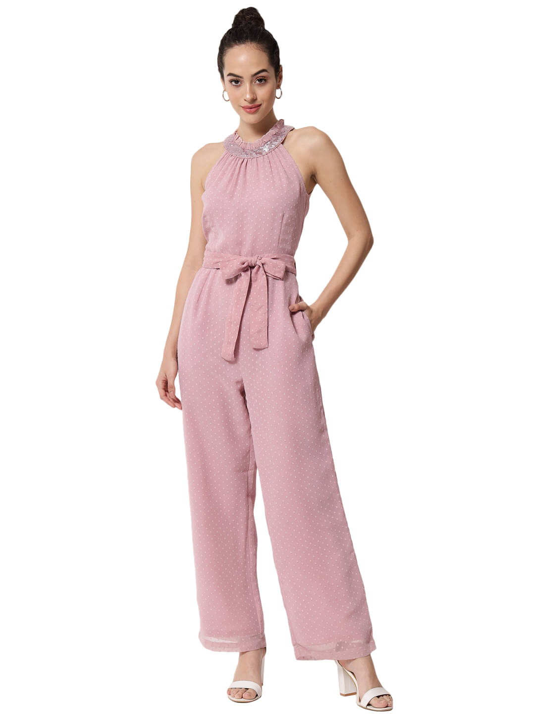     			OTIRA Pink Georgette Regular Fit Women's Jumpsuit ( Pack of 1 )
