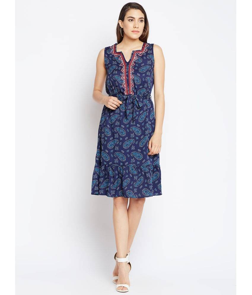 Oxolloxo Women Polyester A-line Dress ( Navy )     			Oxolloxo Women Polyester A-line Dress ( Navy )
