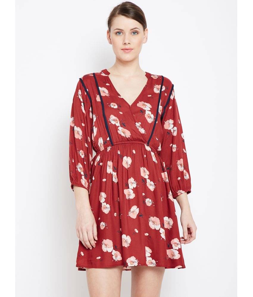     			Oxolloxo Women Viscose A-line Dress ( Rust )
