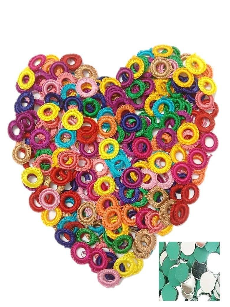 PMW Small Mirror Frames and Mirrors for Embroidery Works (8 mm Inner, 1.7 cm Outer, Multicolour)- 50 Pieces PMW Small Mirror Frames and Mirrors for Embroidery Works (8 mm Inner, 1.7 cm Outer, Multicolour)- 50 Pieces