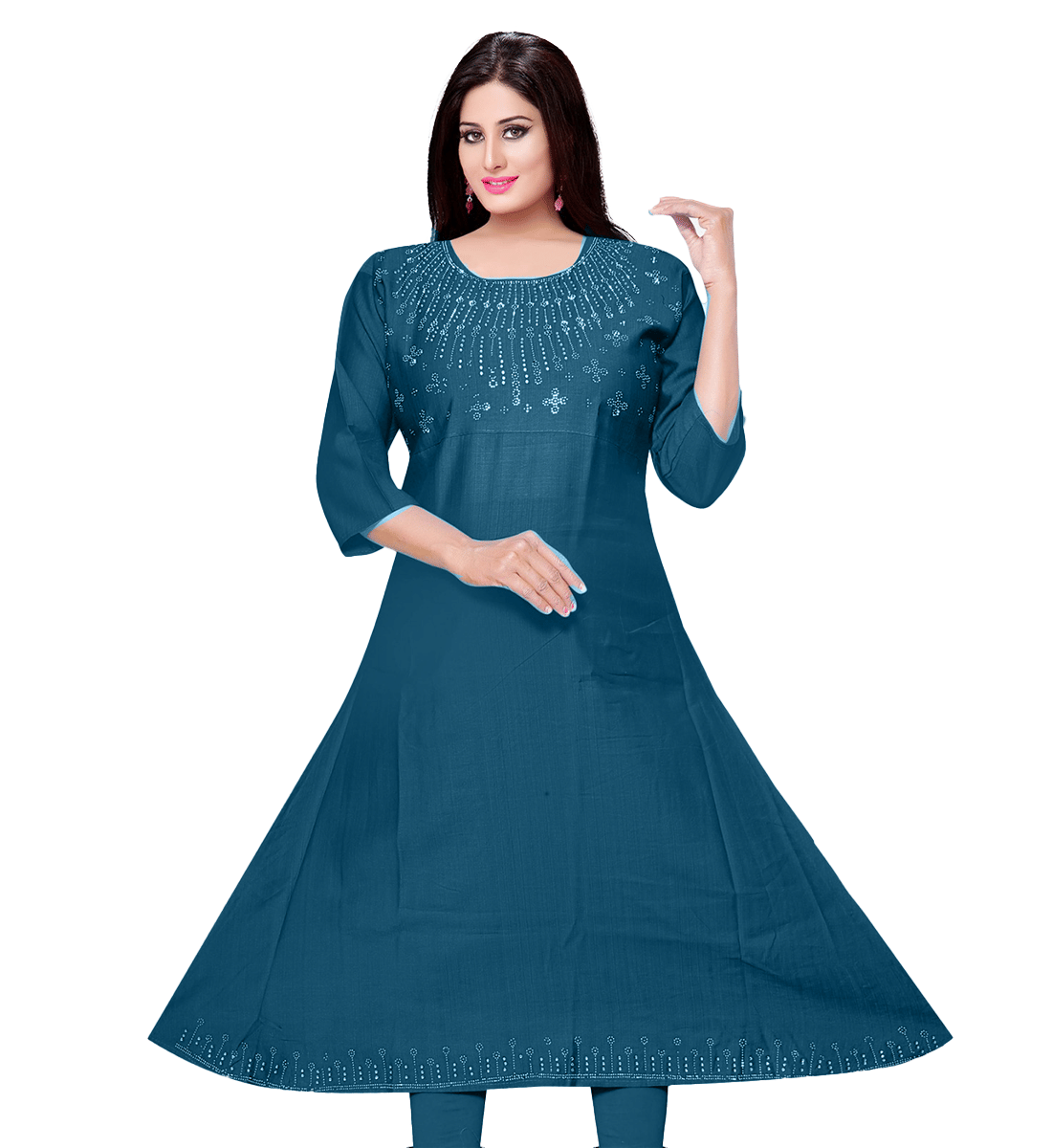     			PickALook Pack of 1 Rayon Embellished Anarkali Women's Kurti - ( Blue )