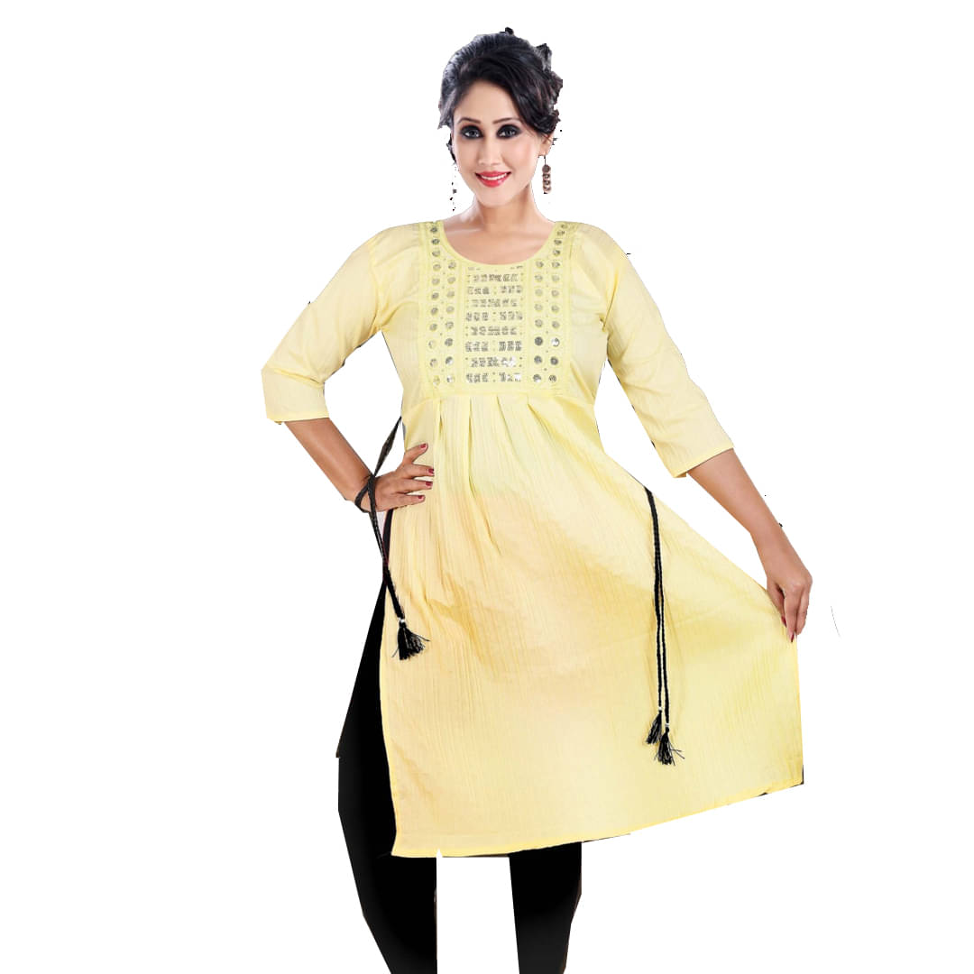     			PickALook Pack of 1 Rayon Embellished Nayra Women's Kurti - ( Yellow )