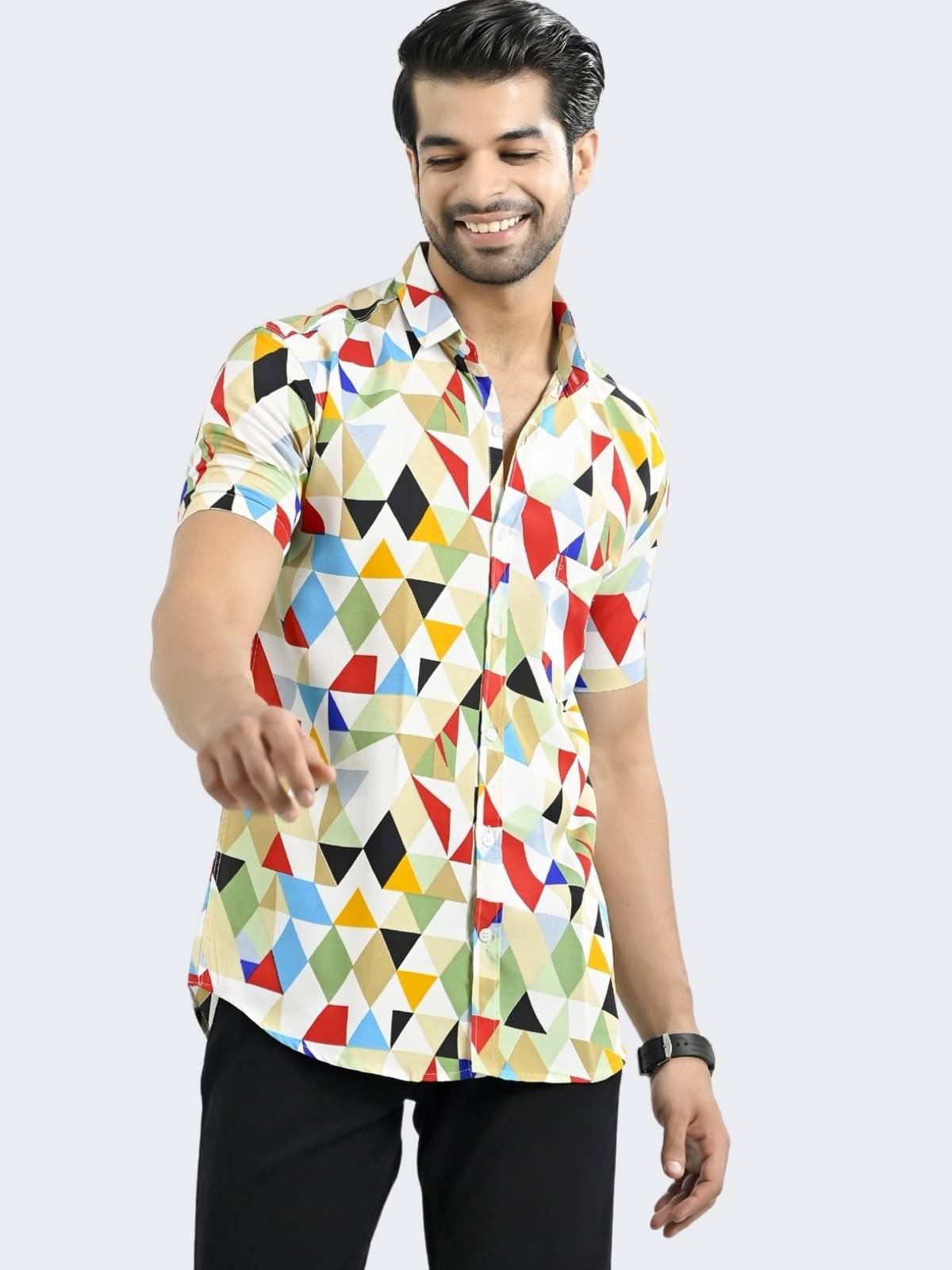 QuaClo Cotton Blend Slim Fit Printed Half Sleeves Men's Casual Shirt - Multi ( Pack of 1 )     			QuaClo Cotton Blend Slim Fit Printed Half Sleeves Men's Casual Shirt - Multi ( Pack of 1 )