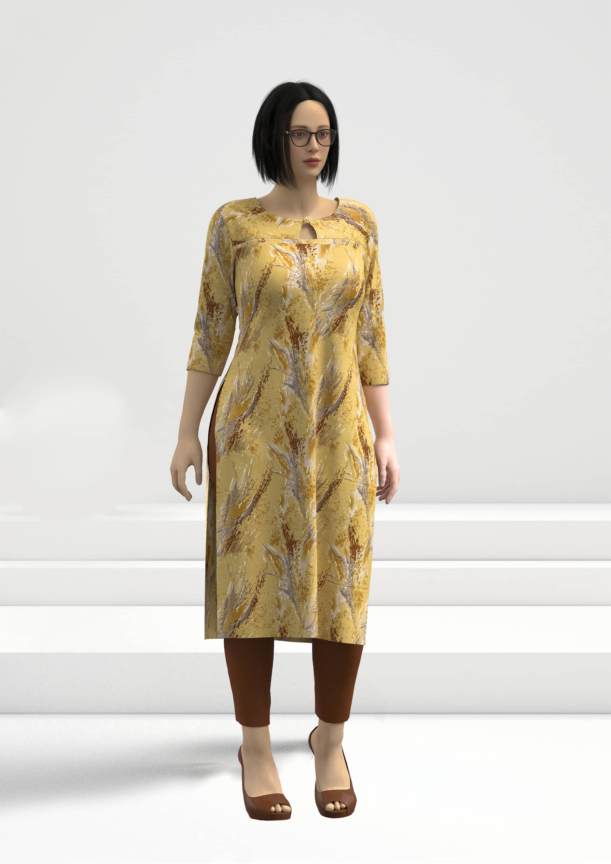     			RUIVASTRA Pack of 1 Viscose Rayon Printed Straight Women's Kurti - ( Mustard )