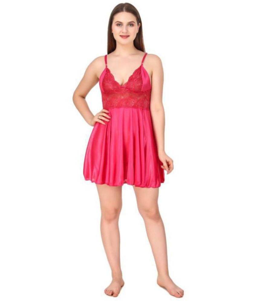     			Romaisa Satin Baby Doll Dresses Without Panty - Red Single
